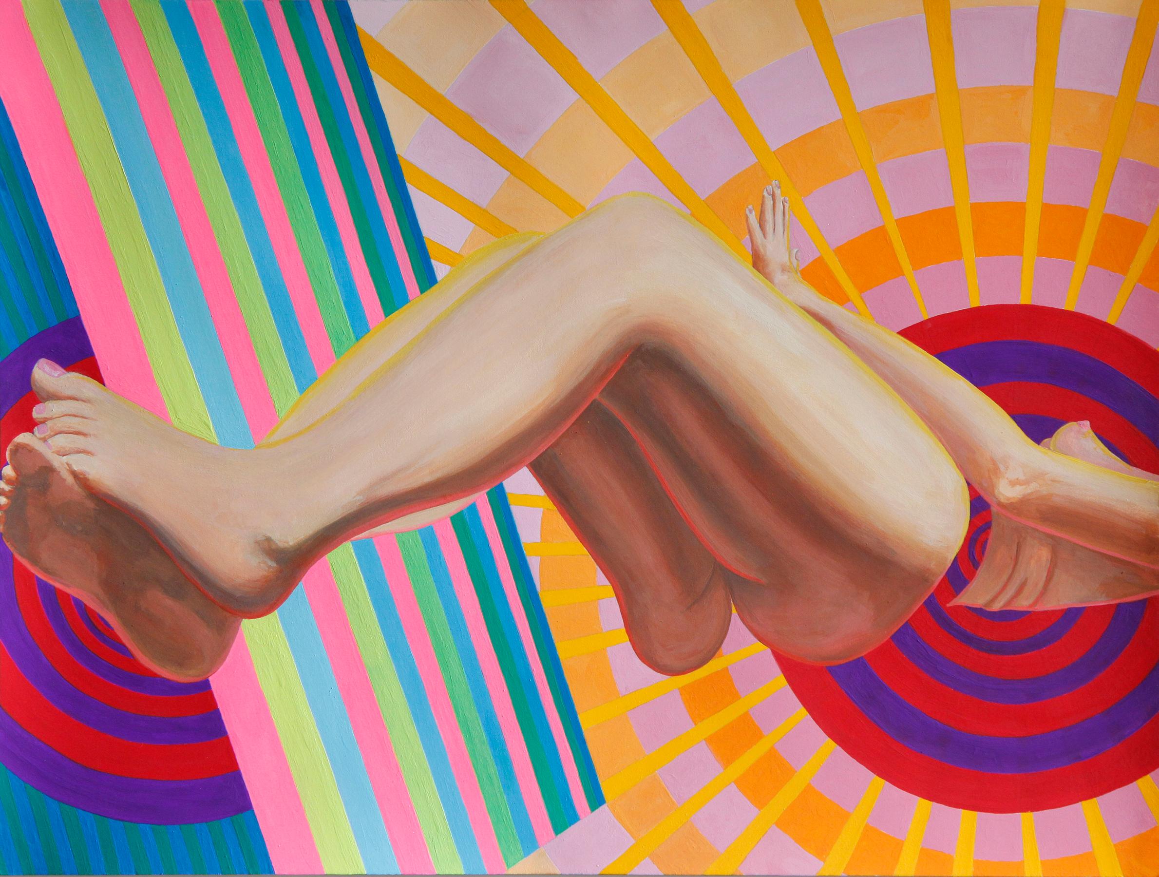 Emily Roz Abstract Painting - "Radiator" Optical Art Contemporary Painting with Female Figure