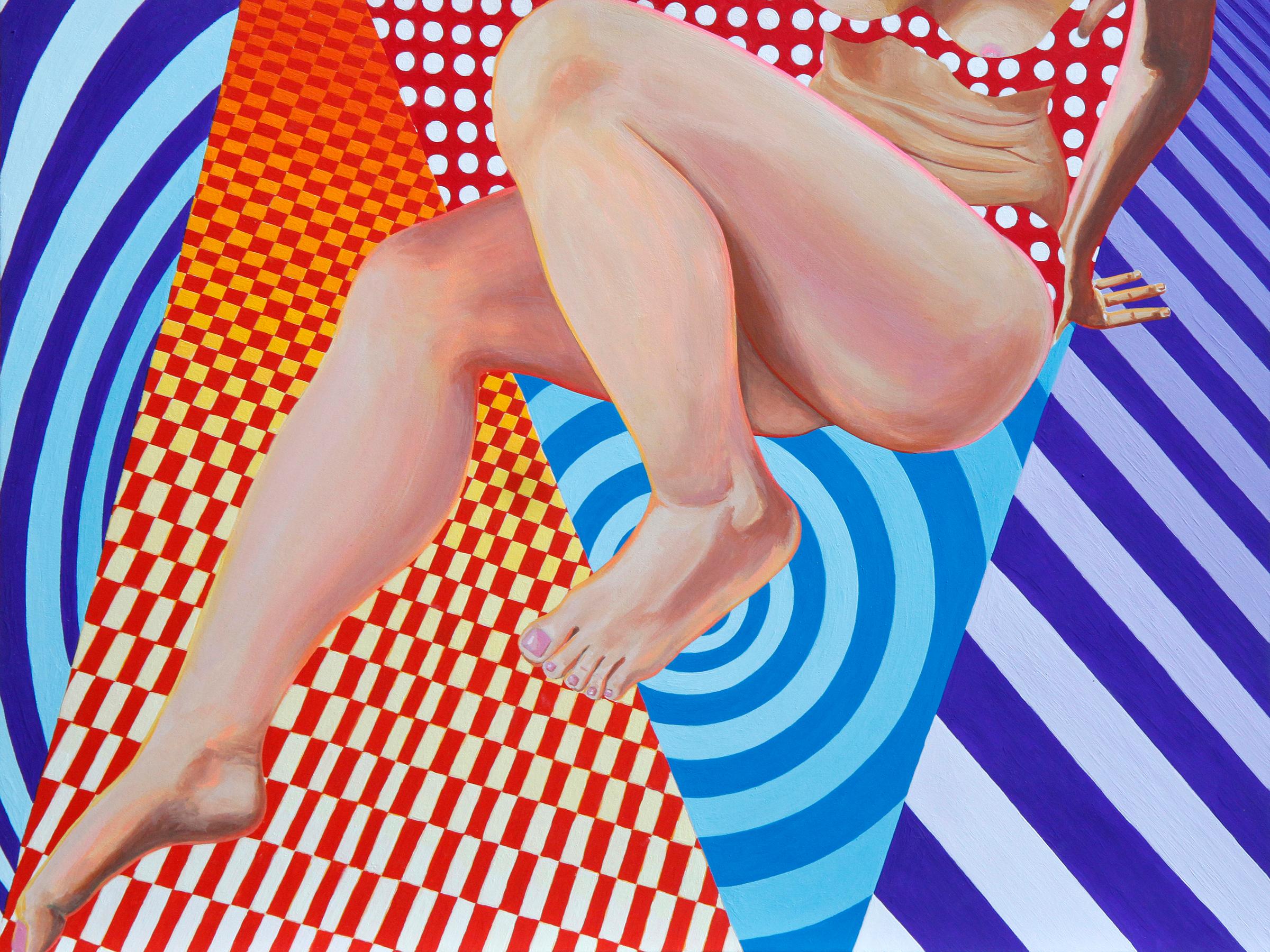 "Toe Tap" Optical Art Contemporary Painting with Female Figure