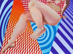 "Toe Tap" Peinture d'art optique contemporaine avec figure féminine