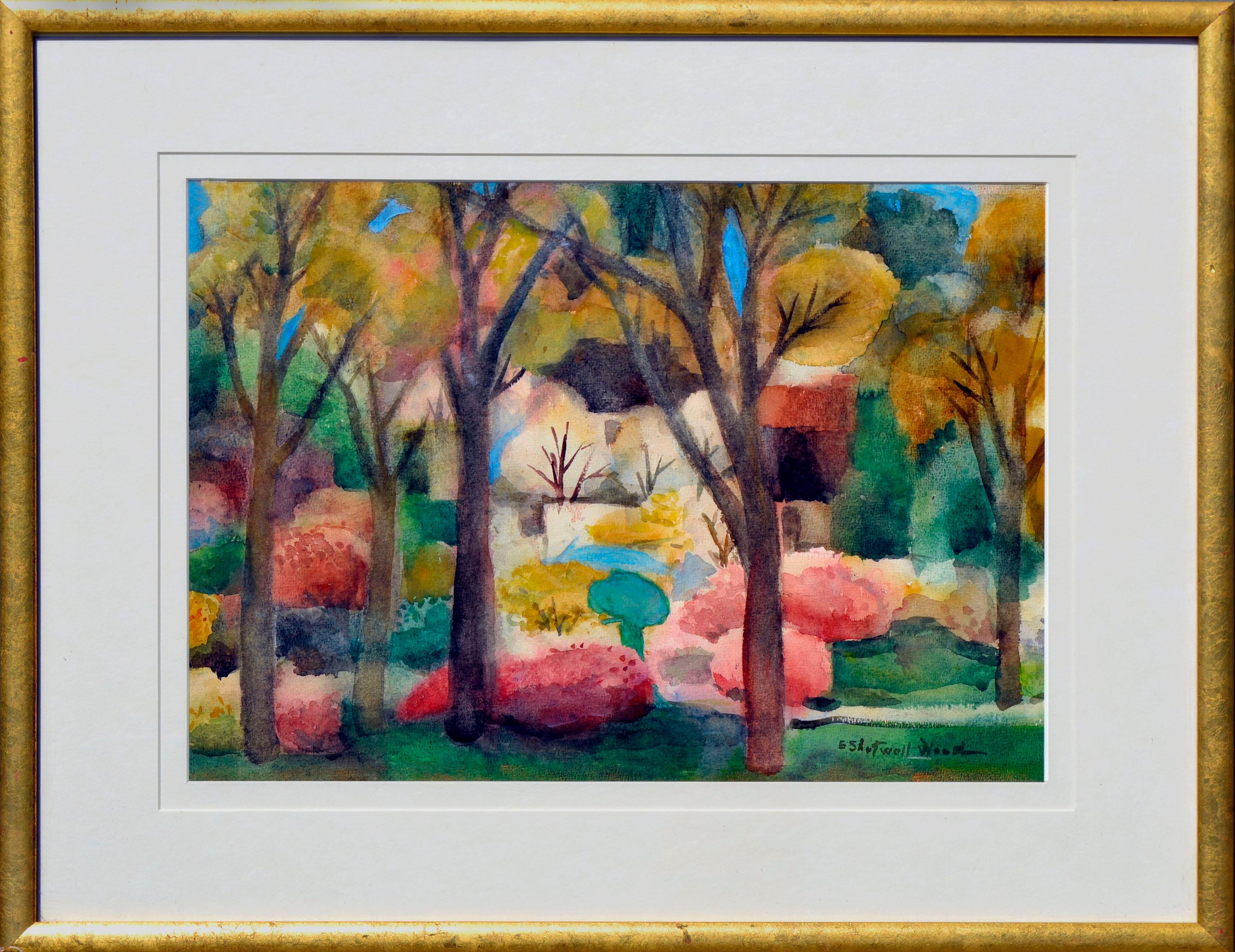 Forest d'automne - Paysage fauviste abstrait du milieu du siècle dernier 
