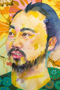 "Jason", Figurative, Watercolor, Fabric, Portrait, Mixed Media