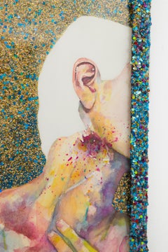 "Lymph Node", Watercolor Detail of Figure with Hand on Neck Framed