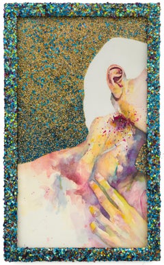 "Lymph Node", Watercolor Detail of Figure with Hand on Neck Framed