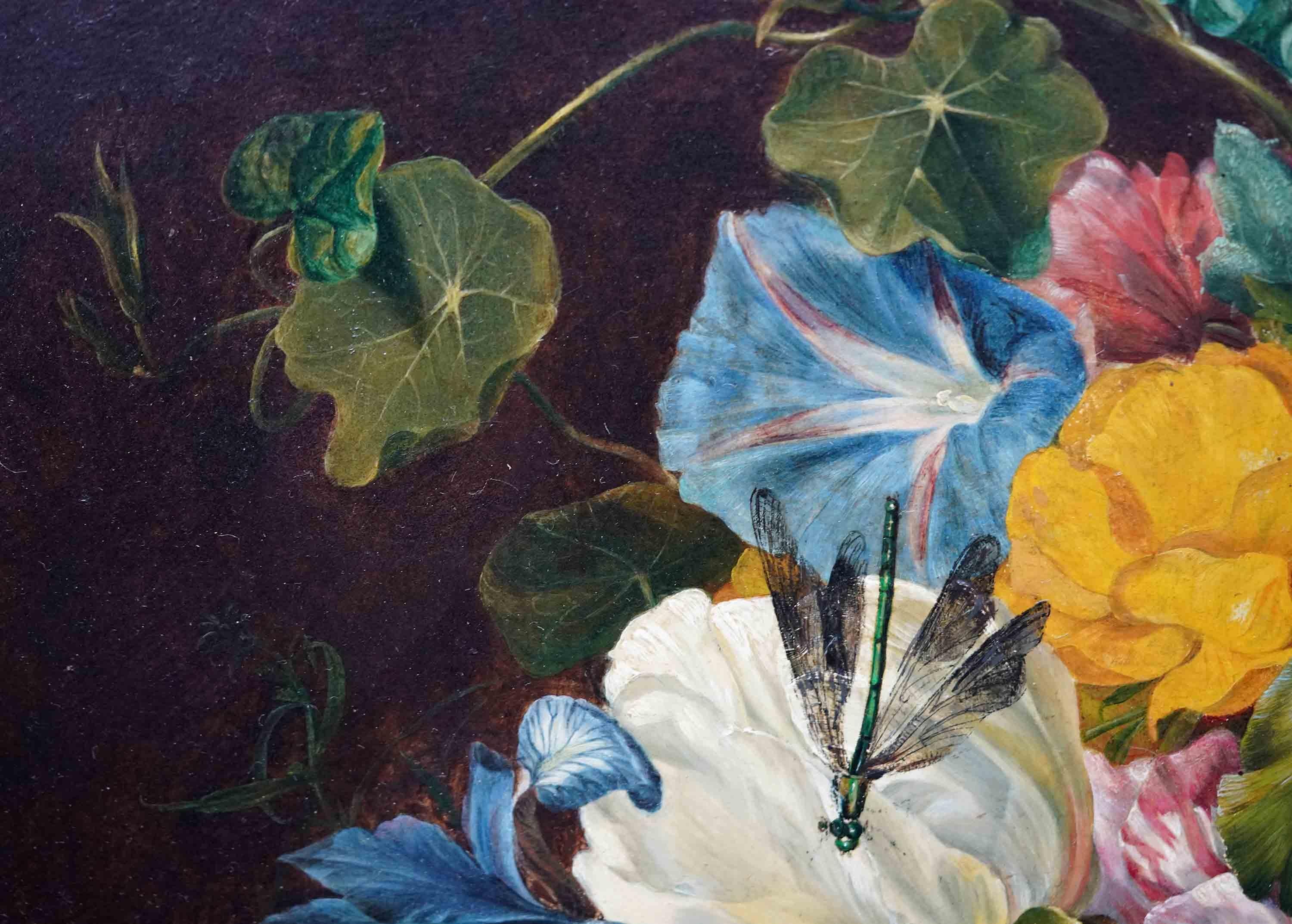 Stillleben mit Blumen auf Marmor Ledge – britisches Ölgemälde des 19. Jahrhunderts im Angebot 5