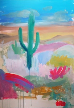 Abstrait au cactus, peinture, acrylique sur toile