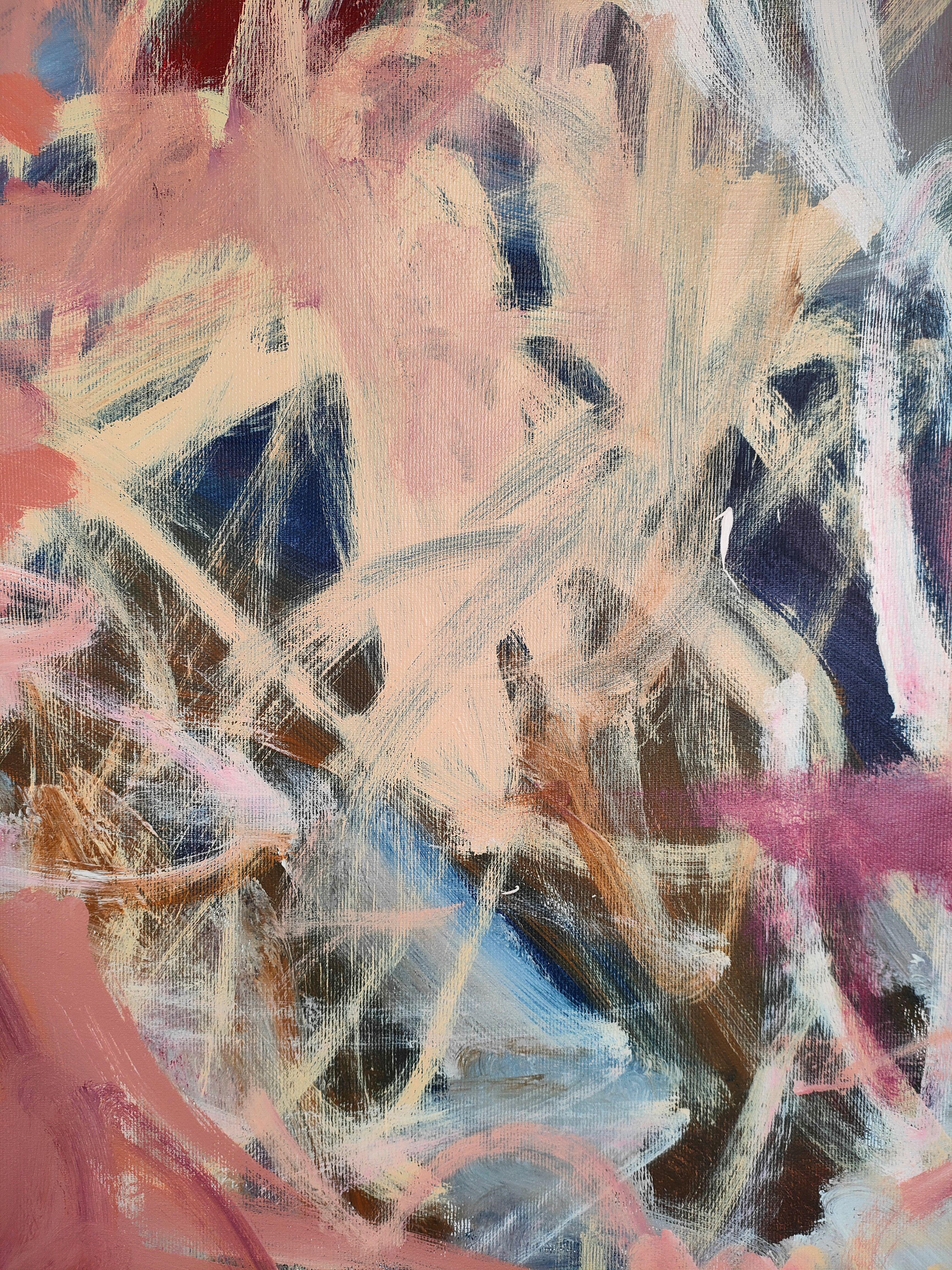 Abstraktes expressionistisches Kunstwerk mit einer warmen und herbstlichen Farbpalette, das in mehreren Schichten gearbeitet wurde.  Professionelle und hochwertige Lackierung mit UV-Schutz und Samtputz.  Die Ränder werden in der Kontinuität des