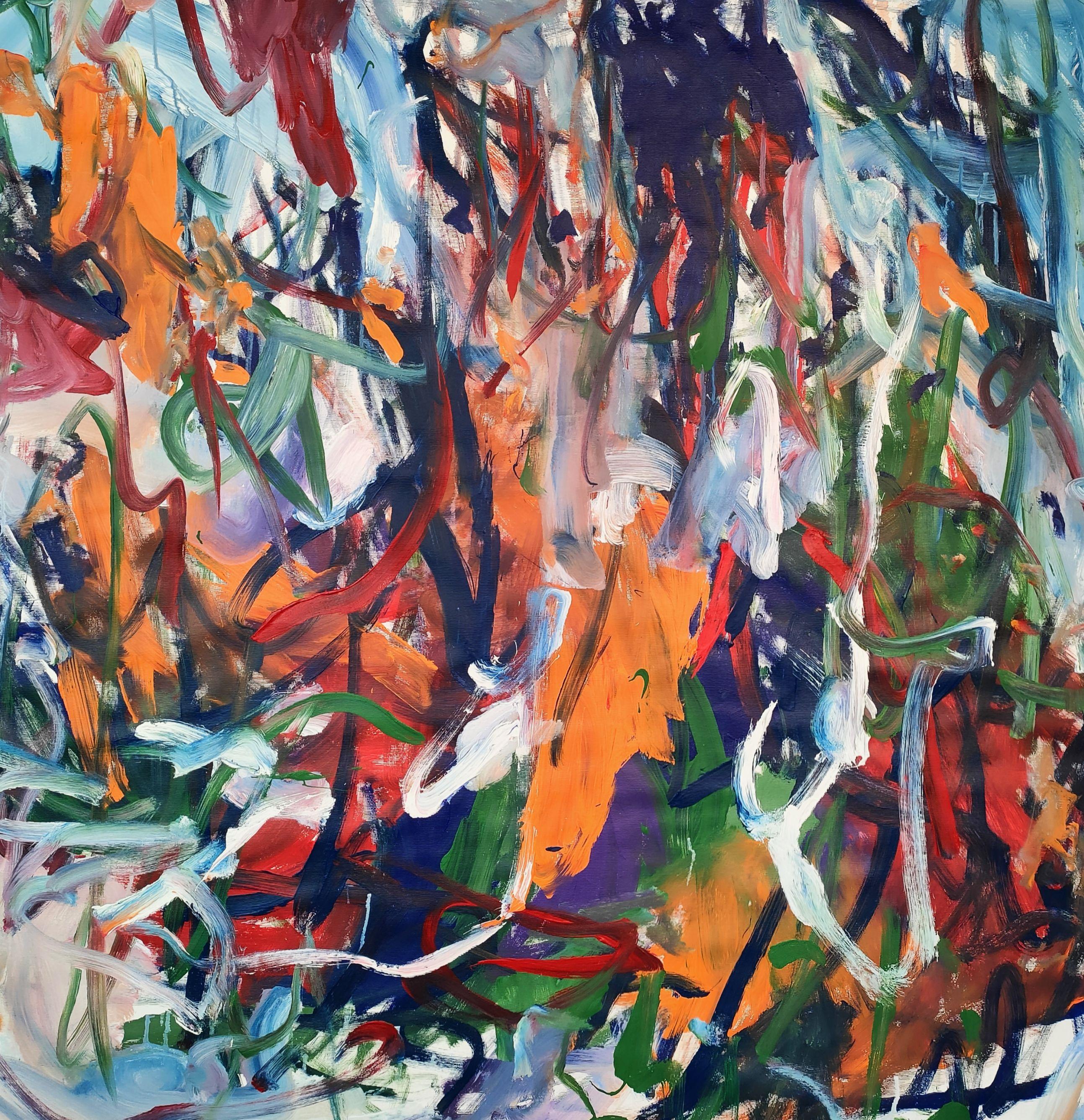 Emily STARCK Abstract Painting - Blue lines, Painting, Acrylic on Canvas