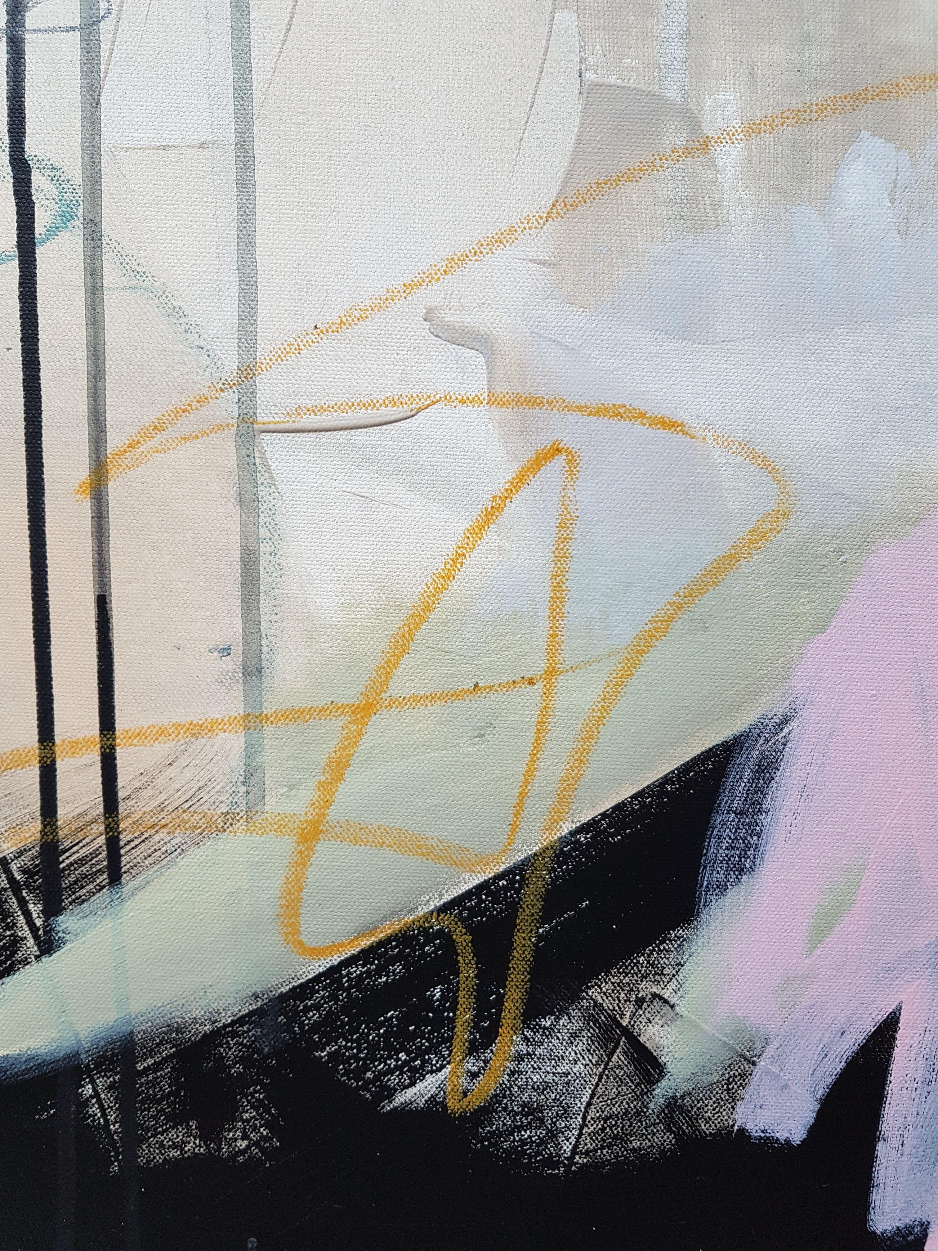 Composition II ist Teil einer Serie, die von den großen Namen des abstrakten Expressionismus wie Franz Kline, Willem de Kooning und Joan Mitchell inspiriert ist. Die Komposition ist um eine schwarze Struktur herum aufgebaut, das Werk wurde in den