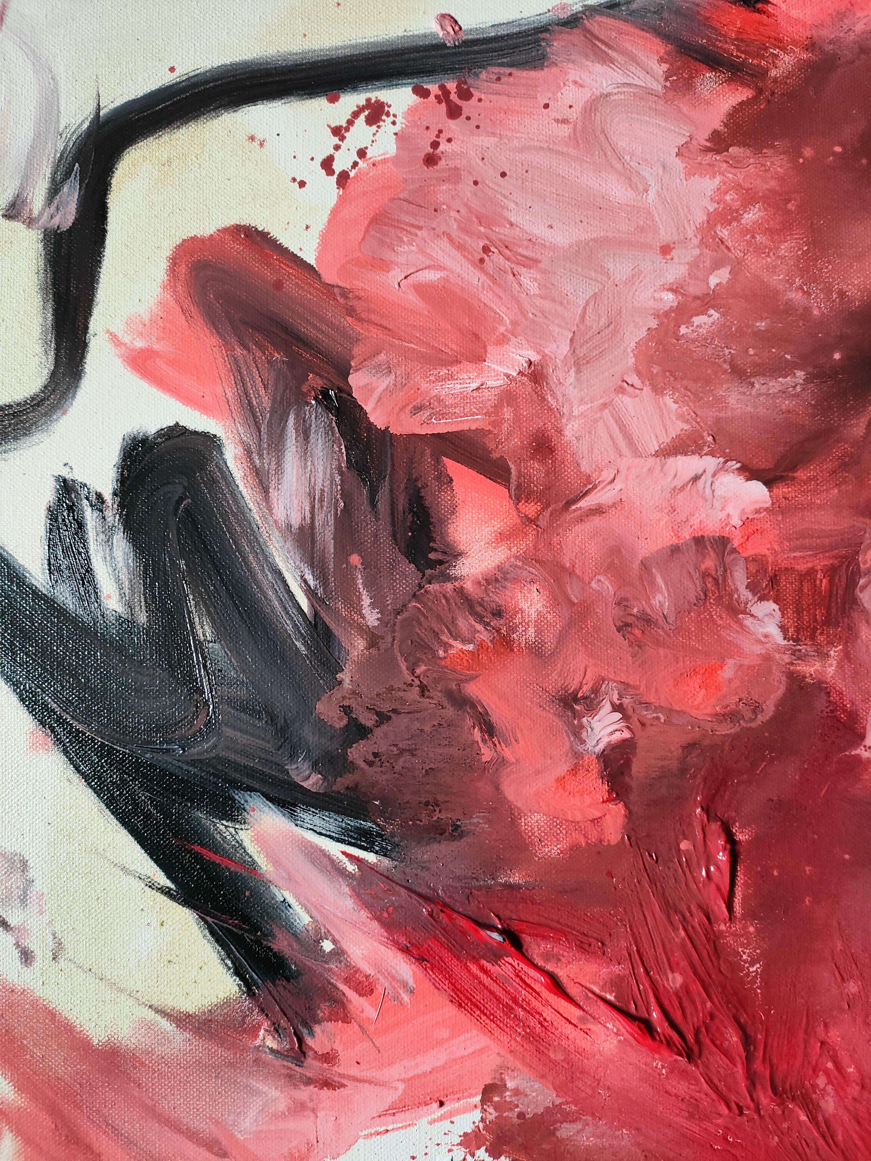 Energie en rouge et noir, Gemälde, Öl auf Leinwand (Beige), Abstract Painting, von Emily STARCK