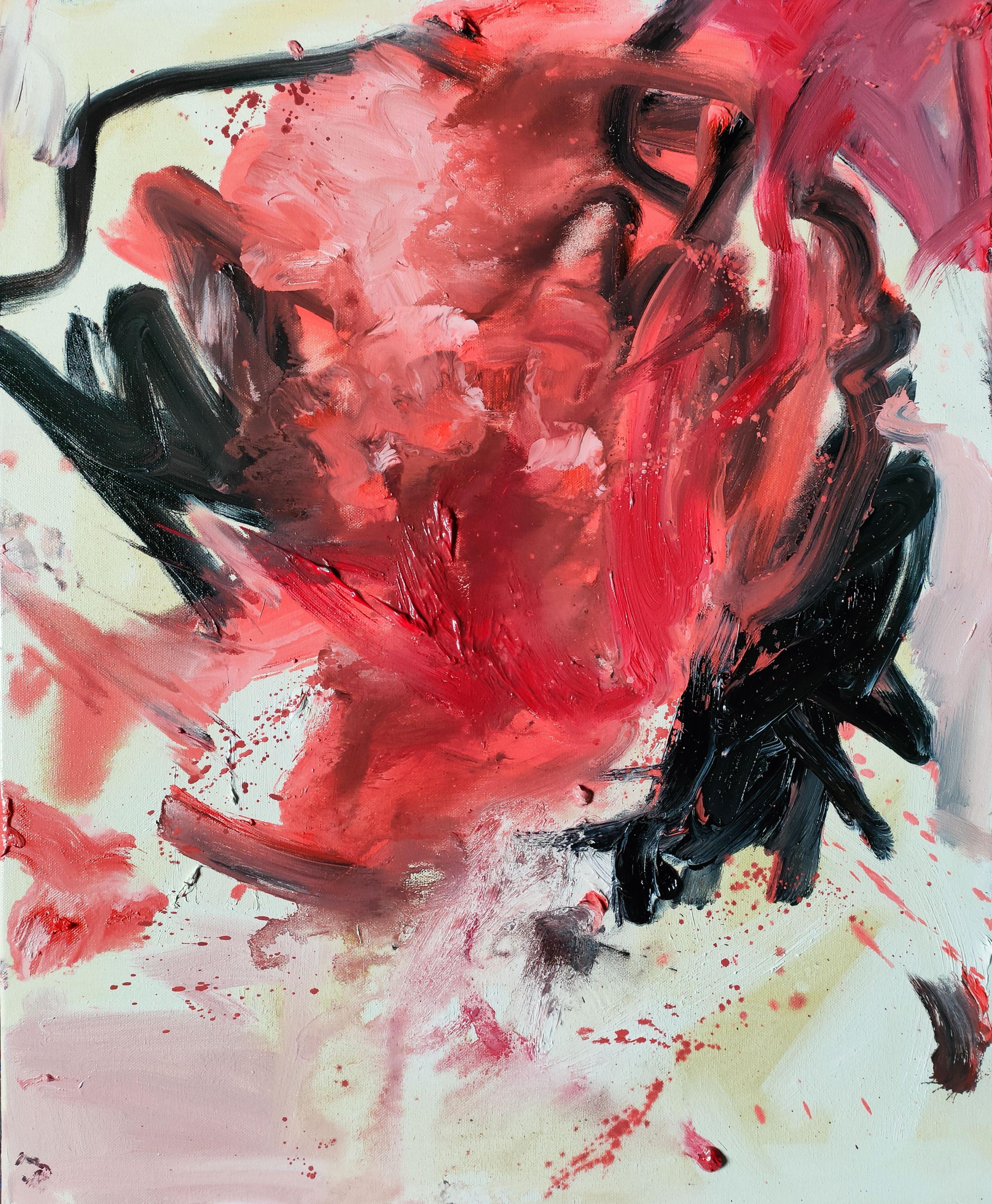 Emily STARCK Abstract Painting – Energie en rouge et noir, Gemälde, Öl auf Leinwand