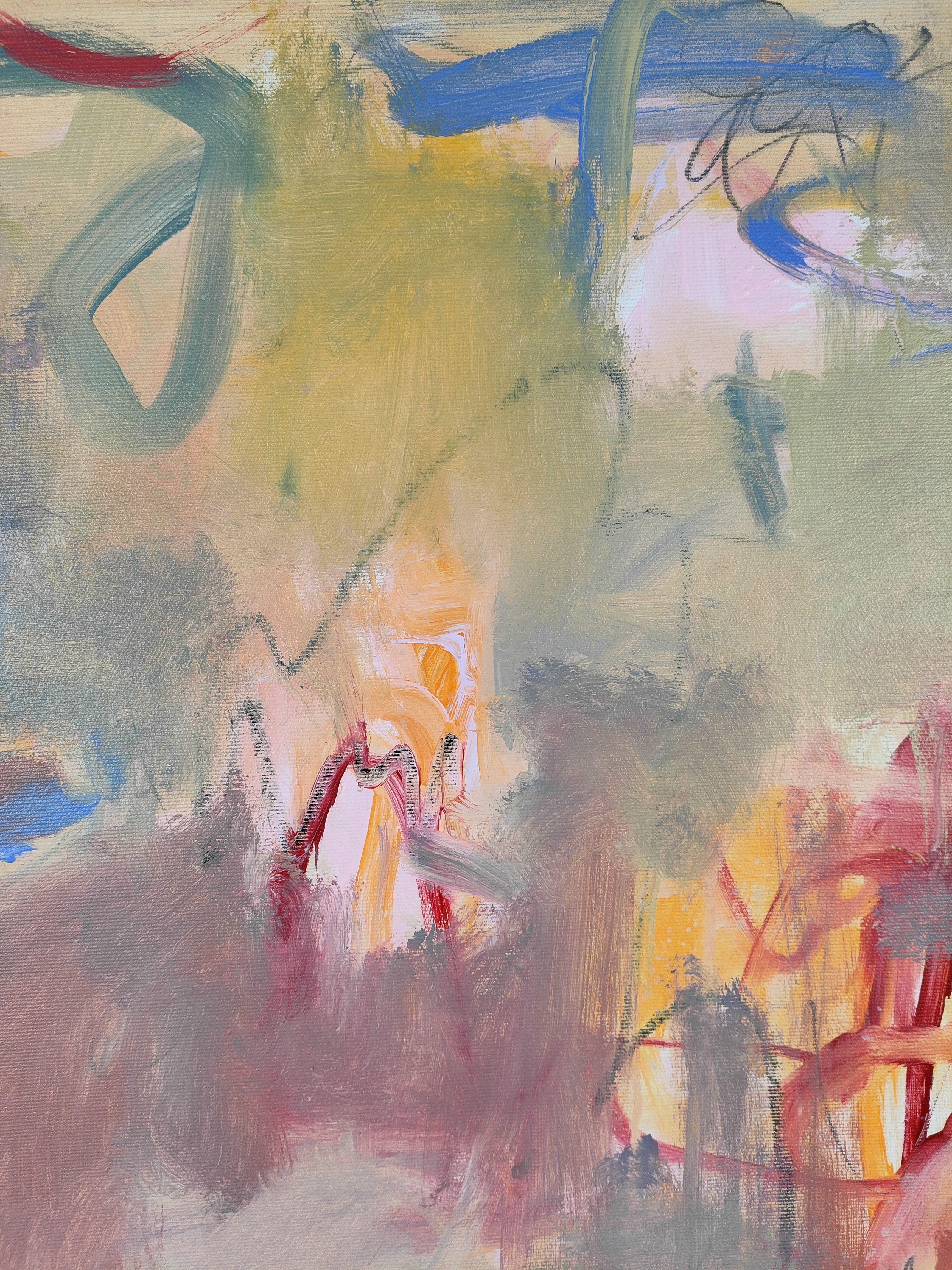 Soft and warm colors for this new abstract expressionism artwork inspired by Helen Frankenthaler.  Some doodle in graphite are visible, intuitive gesture on the head of the work and fades colors on the bottom.     :: Painting :: Abstract
