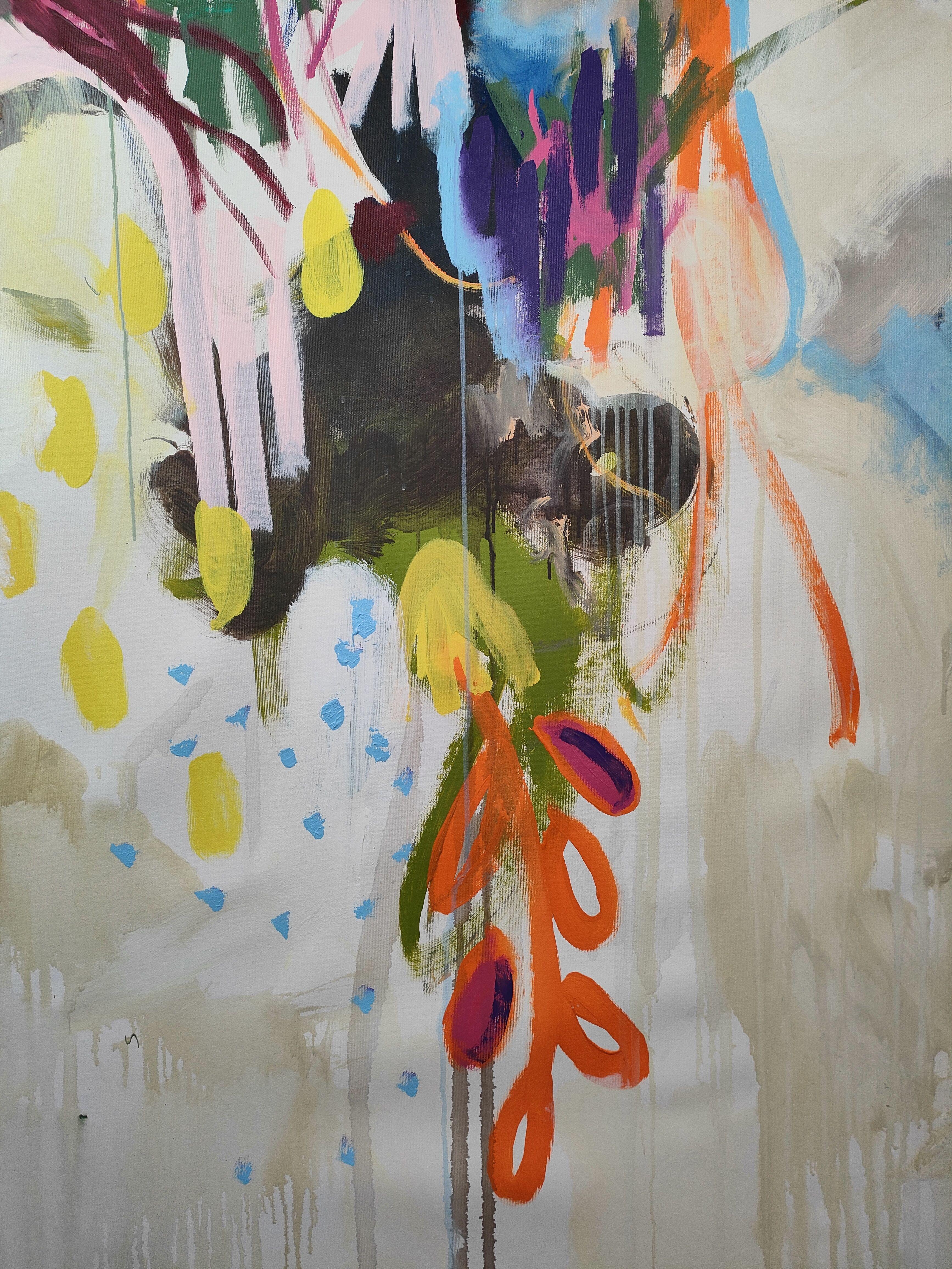 Großes abstraktes expressionistisches Kunstwerk, inspiriert von der Natur, Blättern und Blumen.  Arbeitete mit einer professionellen und hochwertigen Lackierung mit UV-Schutz und Samtputz.  Schiffe, die ohne Unterstützung auf einem Rohr gerollt