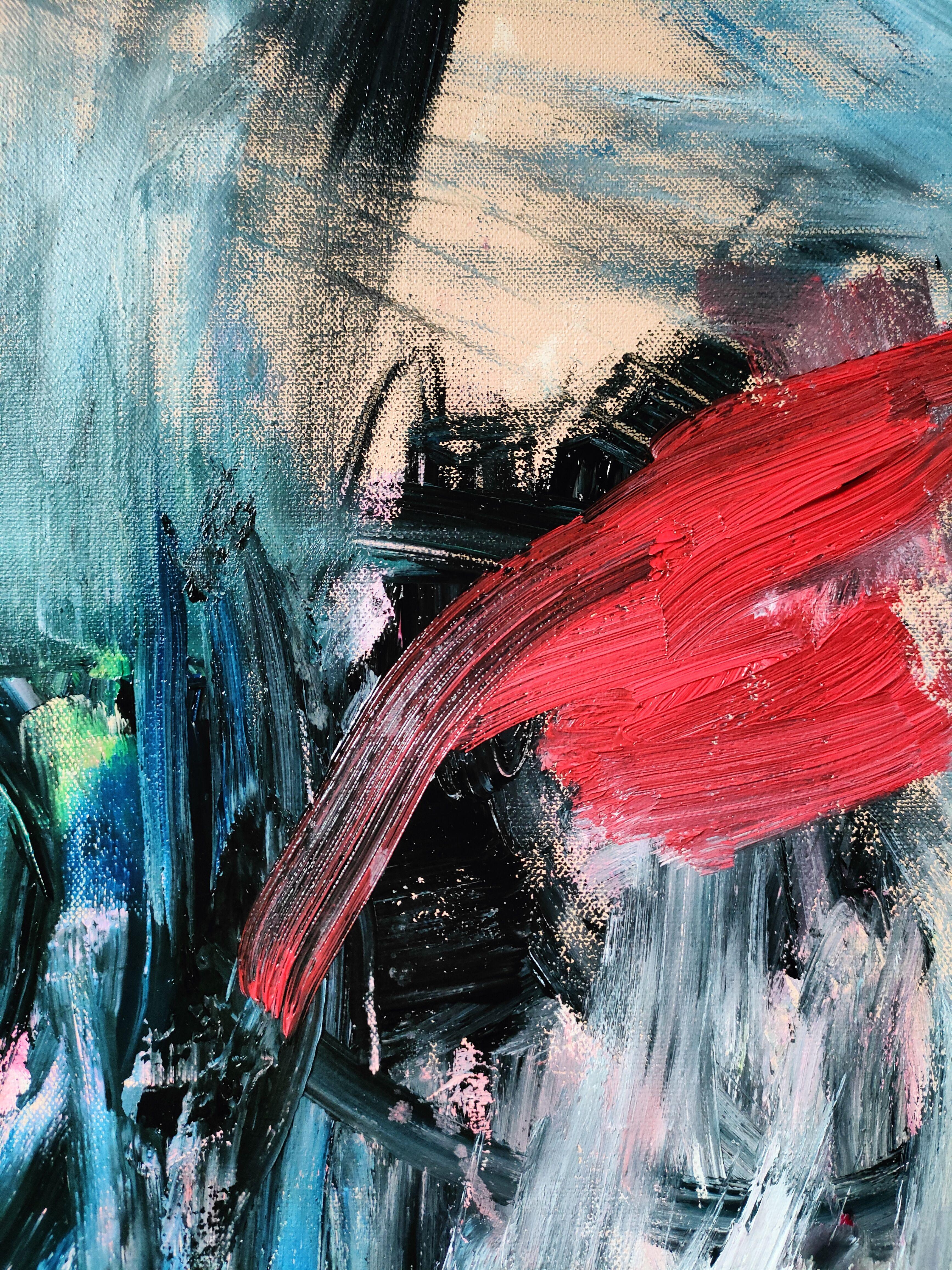 Let's play, Painting, Oil on Canvas - Gray Abstract Painting by Emily STARCK