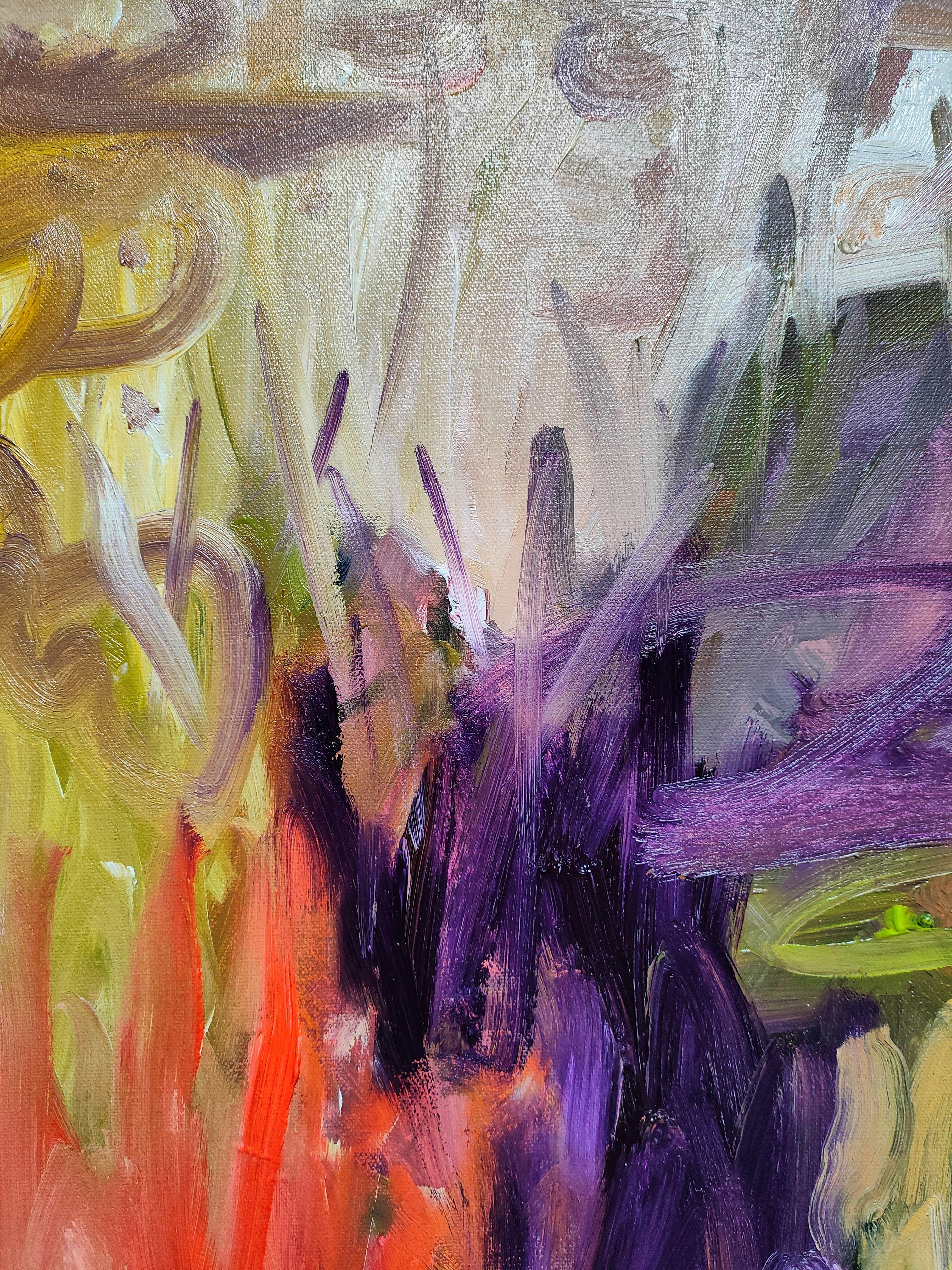 Lumi癡res florales, Pittura, Olio su tela - Abstract Painting Marrone di Emily STARCK