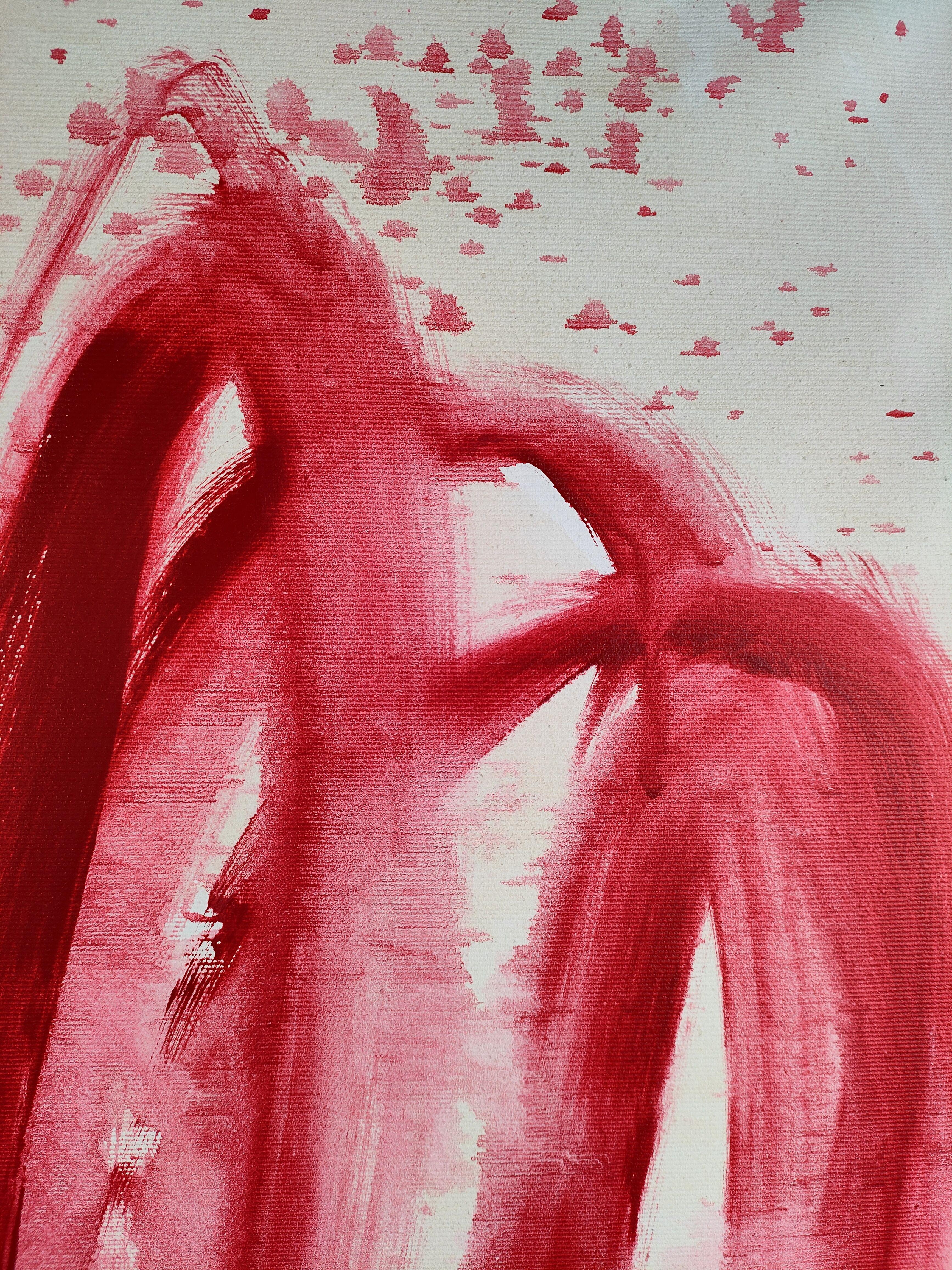 Mood variations è un'opera d'arte dell'espressionismo astratto ispirata alle opere di Cy Twombly.  Gesto rosso su sfondo chiaro.  :: Pittura :: Espressionismo astratto :: Questo pezzo viene fornito con un certificato ufficiale di autenticità firmato