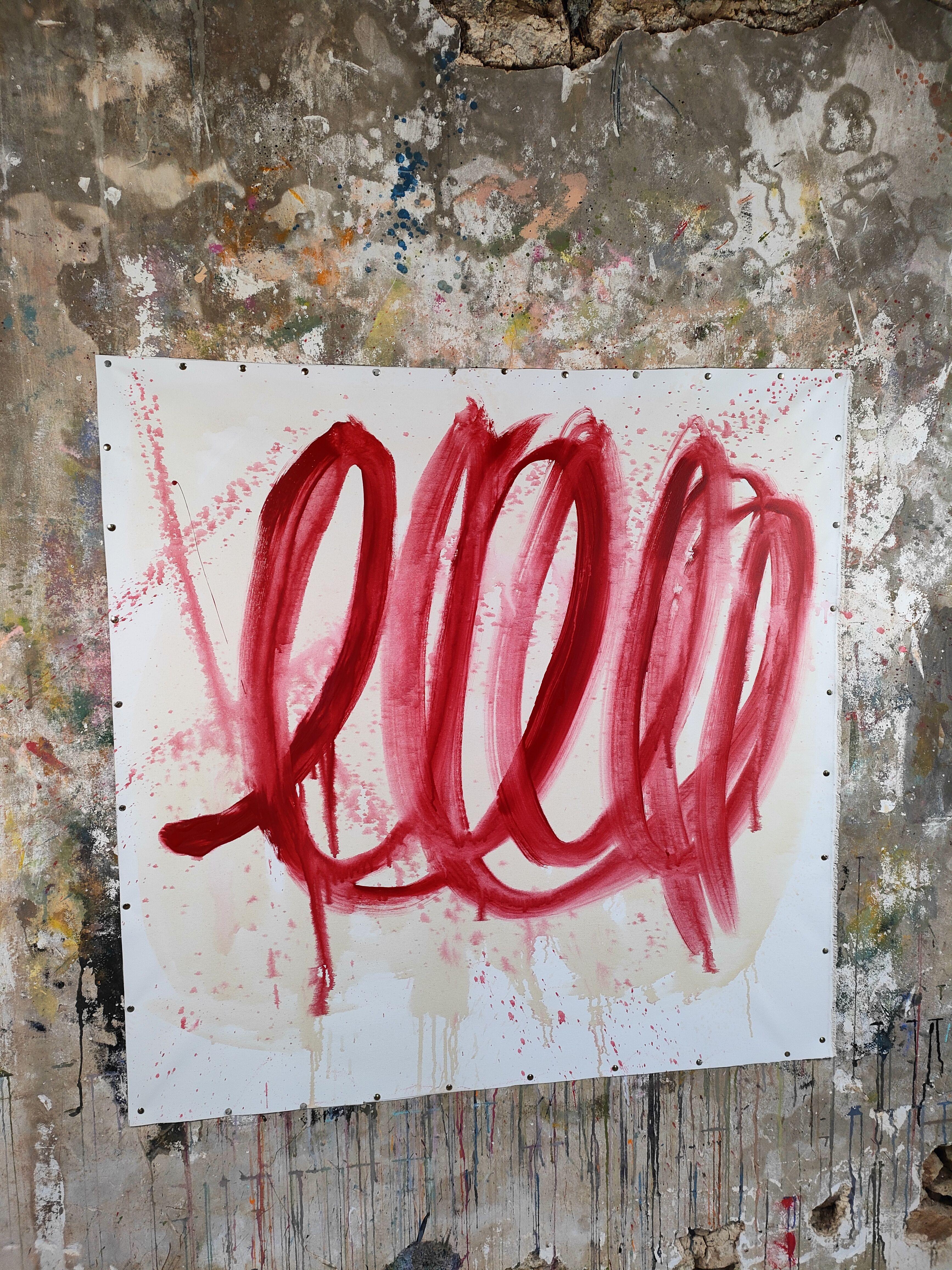 Mood variations is an abstract expressionism artwork is inspired by Cy Twombly works.  Red gestural on light background.  :: Painting :: Abstract Expressionism :: This piece comes with an official certificate of authenticity signed by the artist ::