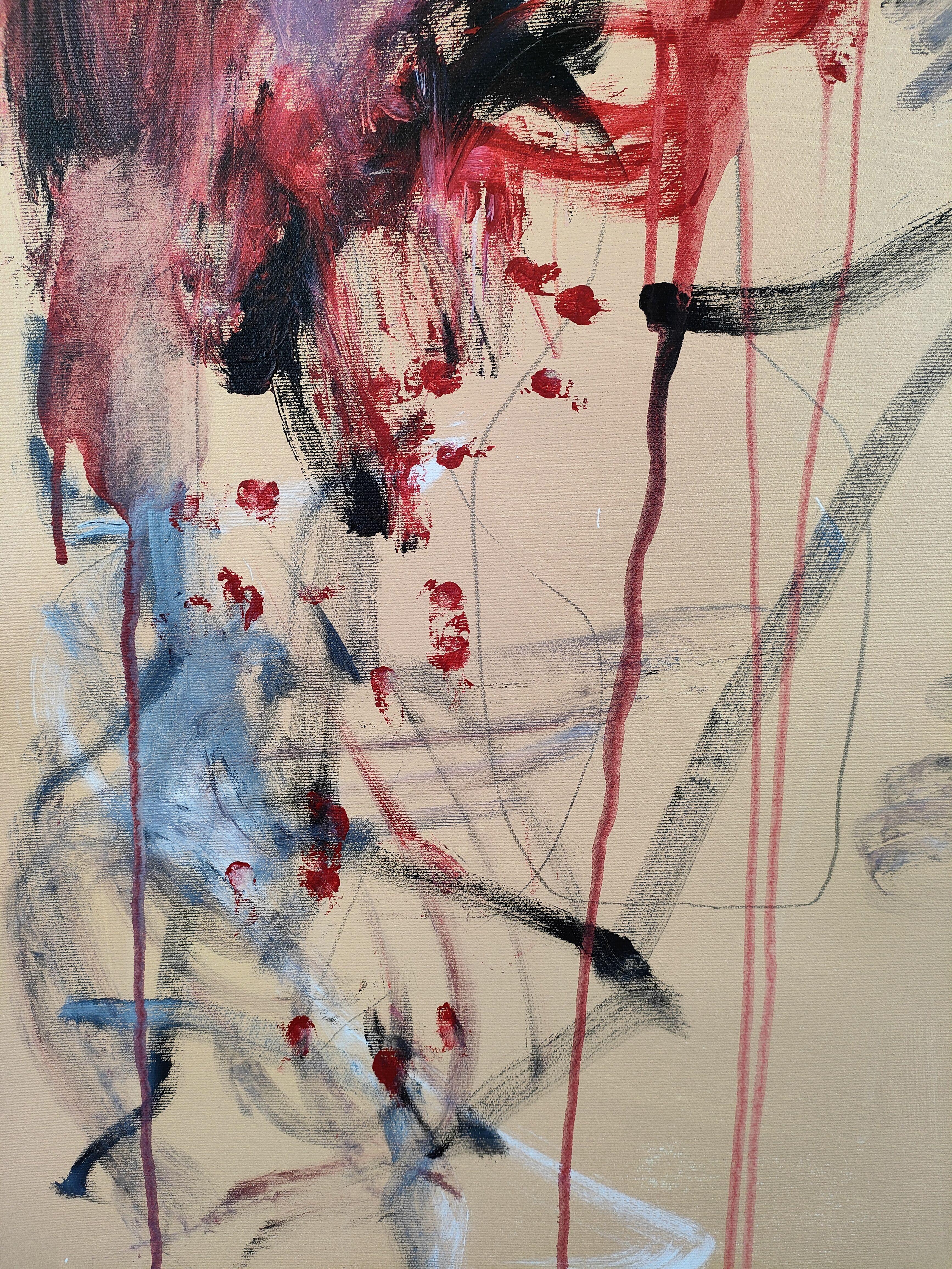 SÃ©oul is an abstract expressionism artwork on a apricot pastel background.  Gestural in black, red and white, and some doodles in graphite and oil sticks.  This piece is rich and powerfull, inspired both Cy Twombly and Joan Mitchell. :: Painting ::