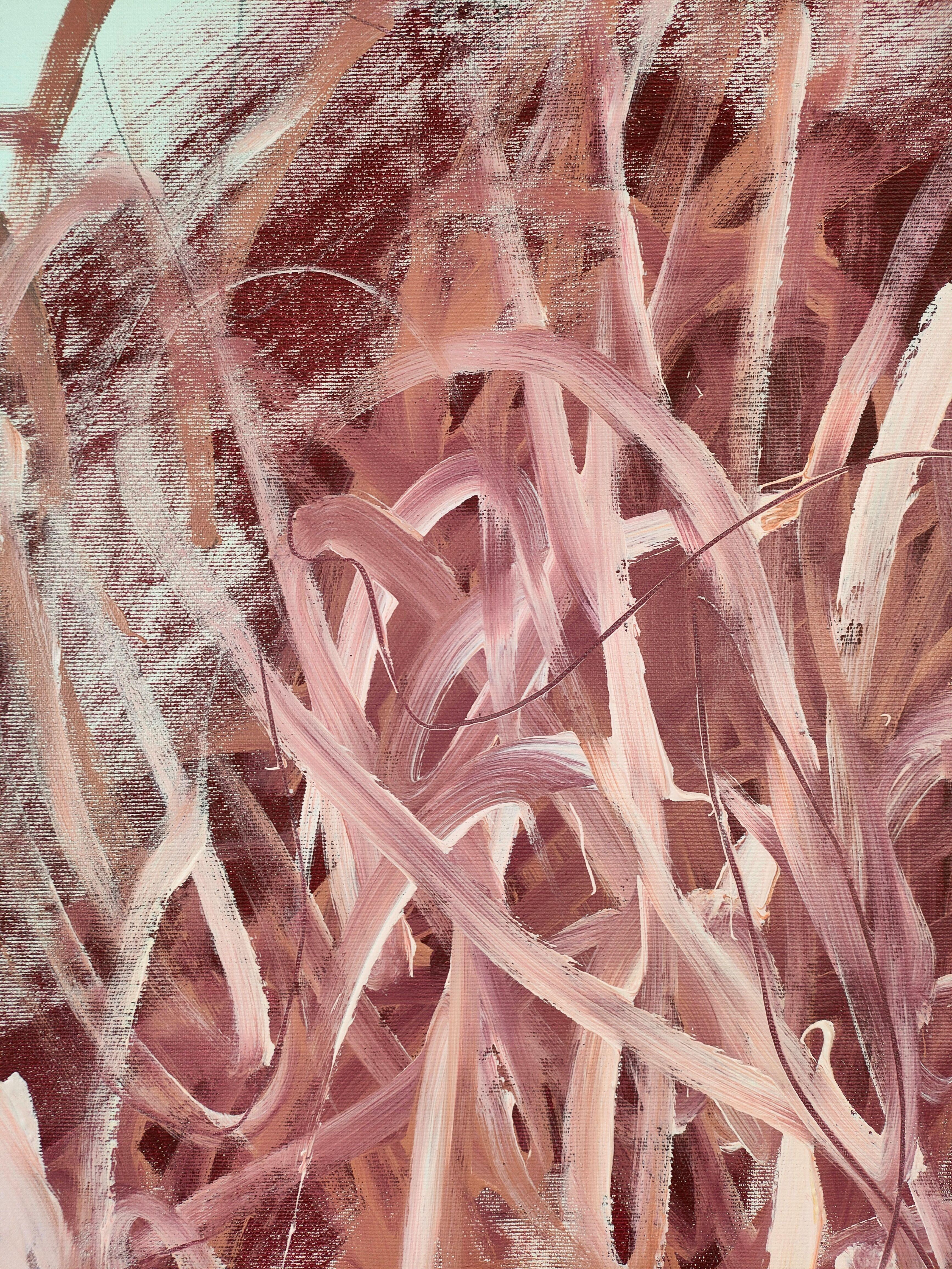 Rosa und rote Geste auf weißem Hintergrund.  Professionelle und hochwertige Lackierung mit UV-Schutz und Samtputz.  Die Ränder werden in der Kontinuität des Kunstwerks gemalt.  Wird in einer Schachtel geliefert, fertig zum Aufhängen.    :: Malerei