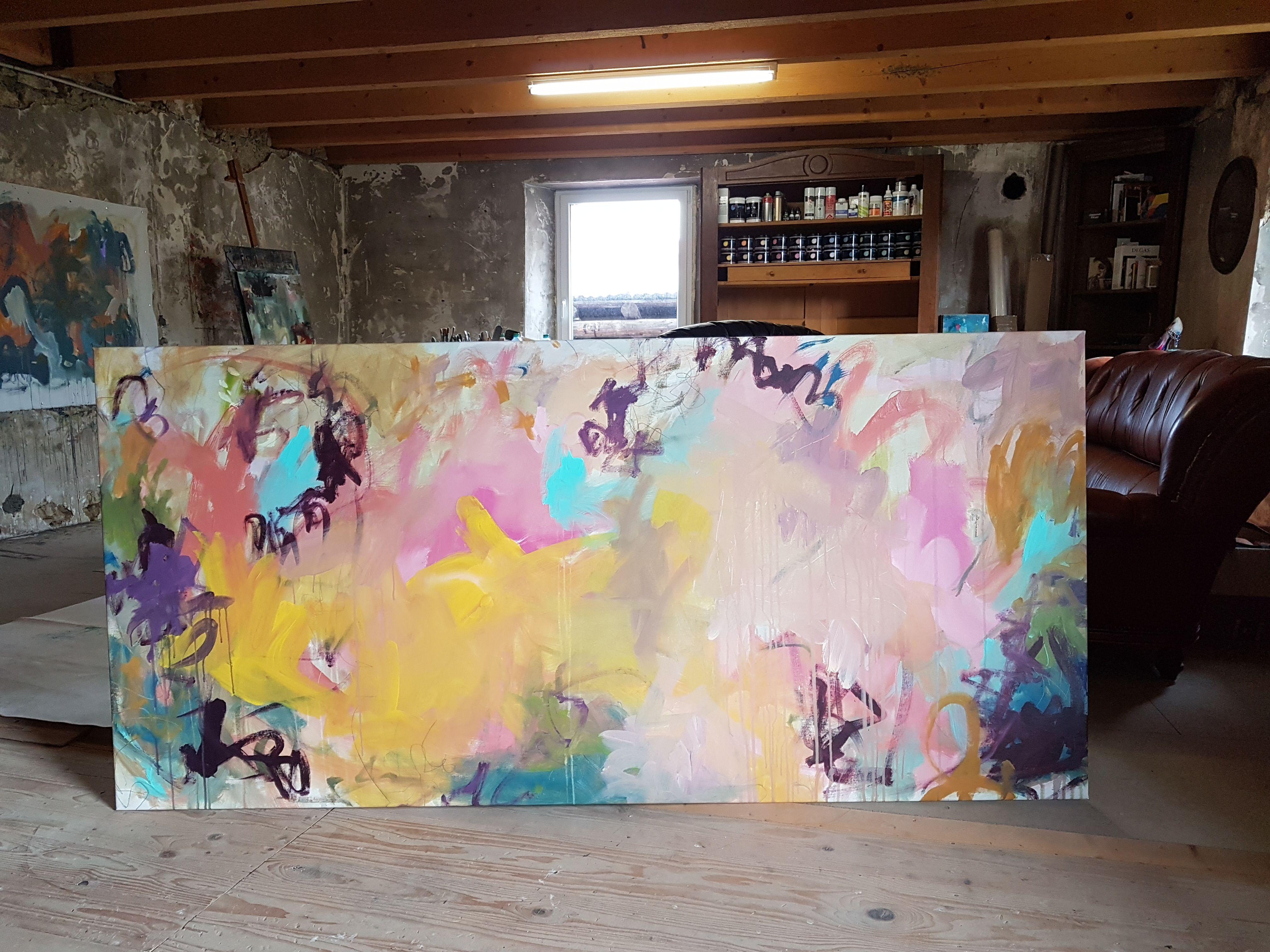 Abstraktes expressionistisches Kunstwerk, inspiriert von den Farben des Sommers und blumigen Düften.  Dieses Stück ist bunt und fröhlich.   :: Malerei :: Abstrakter Expressionismus :: Dieses Werk wird mit einem offiziellen, vom Künstler