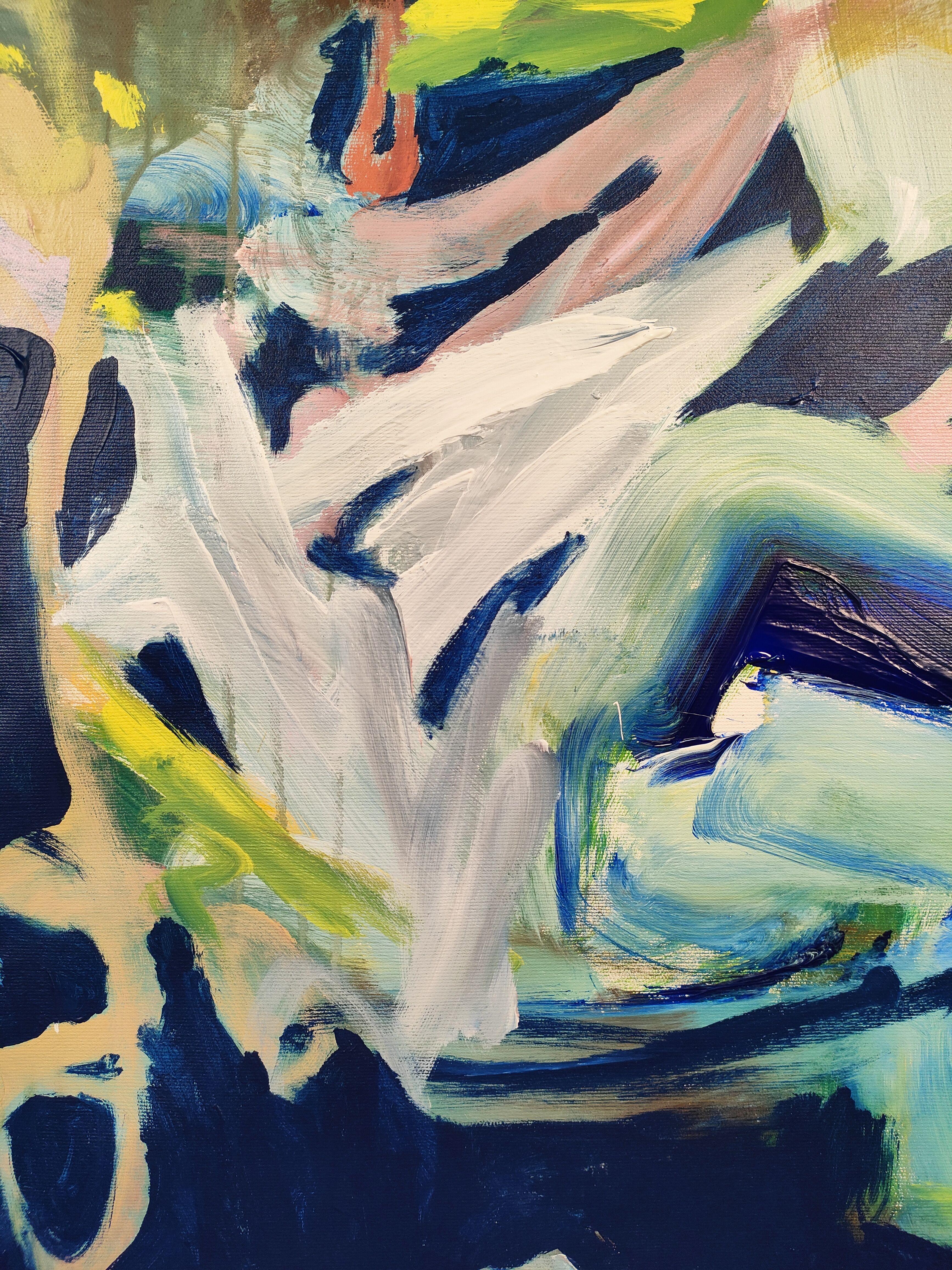 Abstraktes expressionistisches Kunstwerk, das in mehreren Schichten in einer farbenfrohen und kontrastreichen Palette realisiert wurde.  Freie und intuitive Gesten.  Professionelle und hochwertige Lackierung mit UV-Schutz und Samtputz.     ::