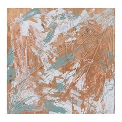 Emily Tan Kupfer und Sage Green Abstraktes Tropfbild mit Schnur