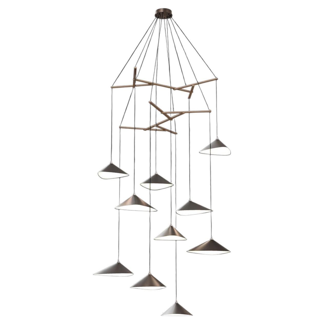 Emily V10 Vertical Chandelier in Steel with Dark Bronze Finish by MOSS Objects