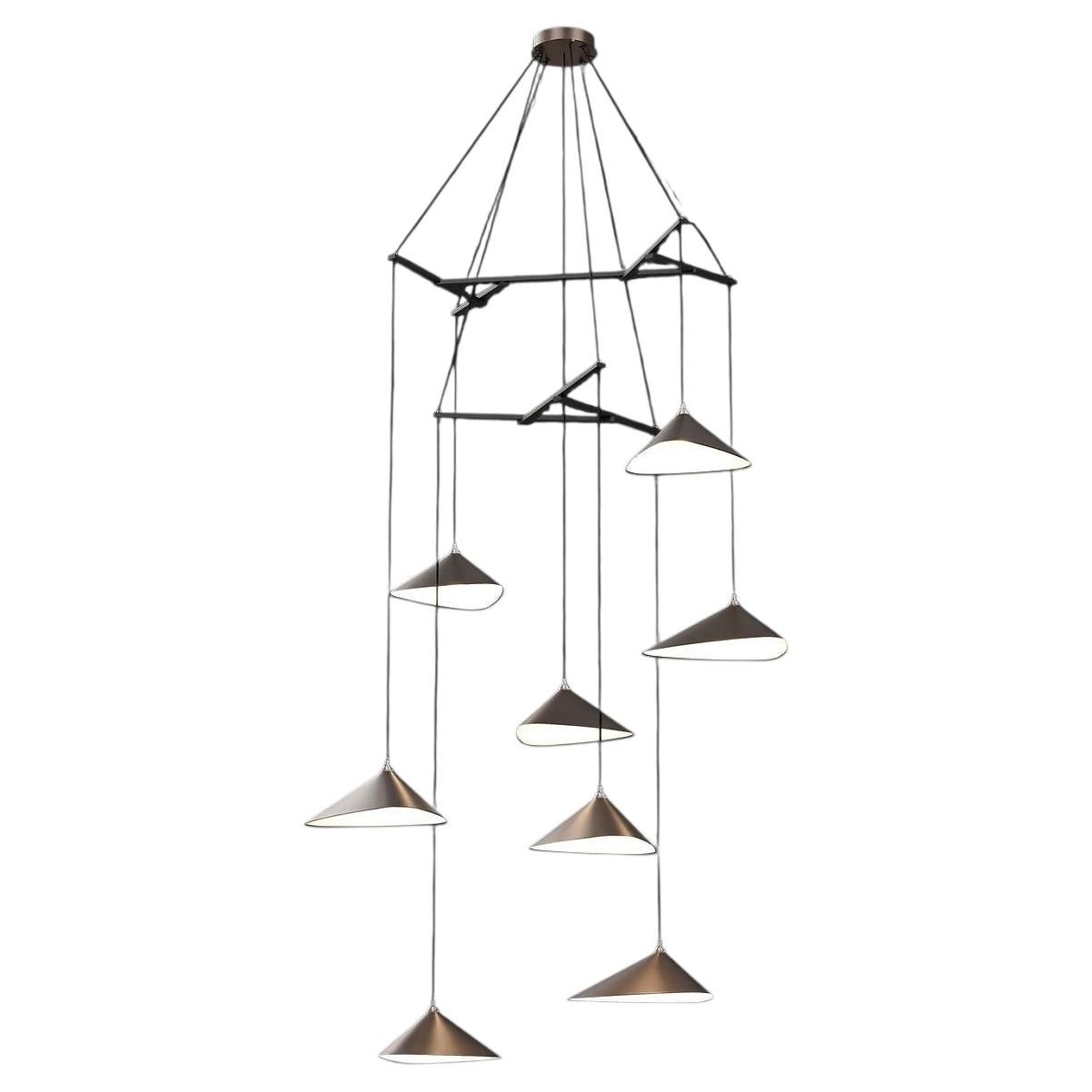 Emily V8 Vertical Chandelier in Steel with Dark Bronze Finish by MOSS Objects