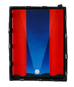 Beacon- Canvas, Oil Paint, Contemporary, Blue, Red, Night Sky, Framed