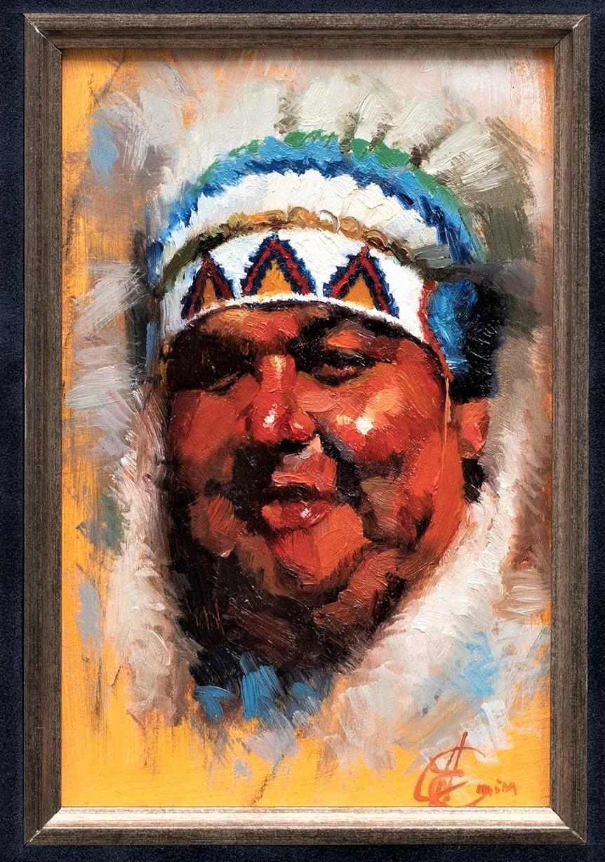 Indigene Kunst (Nord-/Südamerika) „Porträt eines Jolly-Mannes“ –min Abbasov (geb. 1950, Aserbaidschan  (Schwarz), Figurative Painting, von Emin Abbasov