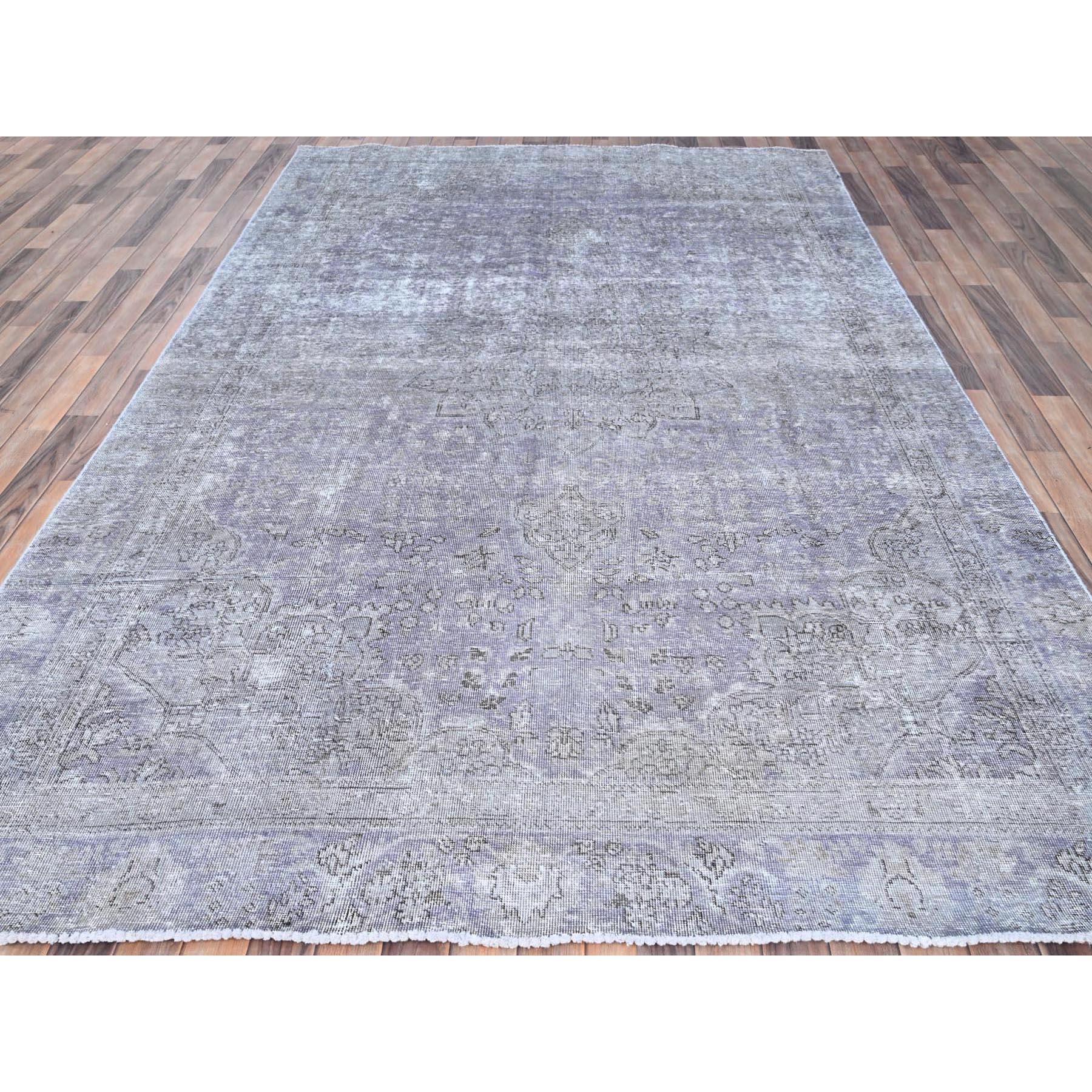 Hand-Knotted Eminence Purple Rustic Feel Wool Hand Knotted Old Persian Tabriz Worn Down Rug For Sale