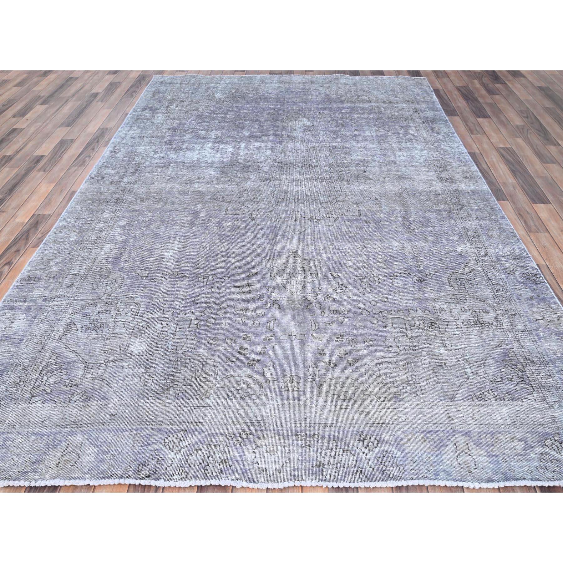 Eminence Purple Rustic Feel Wool Hand Knotted Old Persian Tabriz Worn Down Rug (Persisch) im Angebot