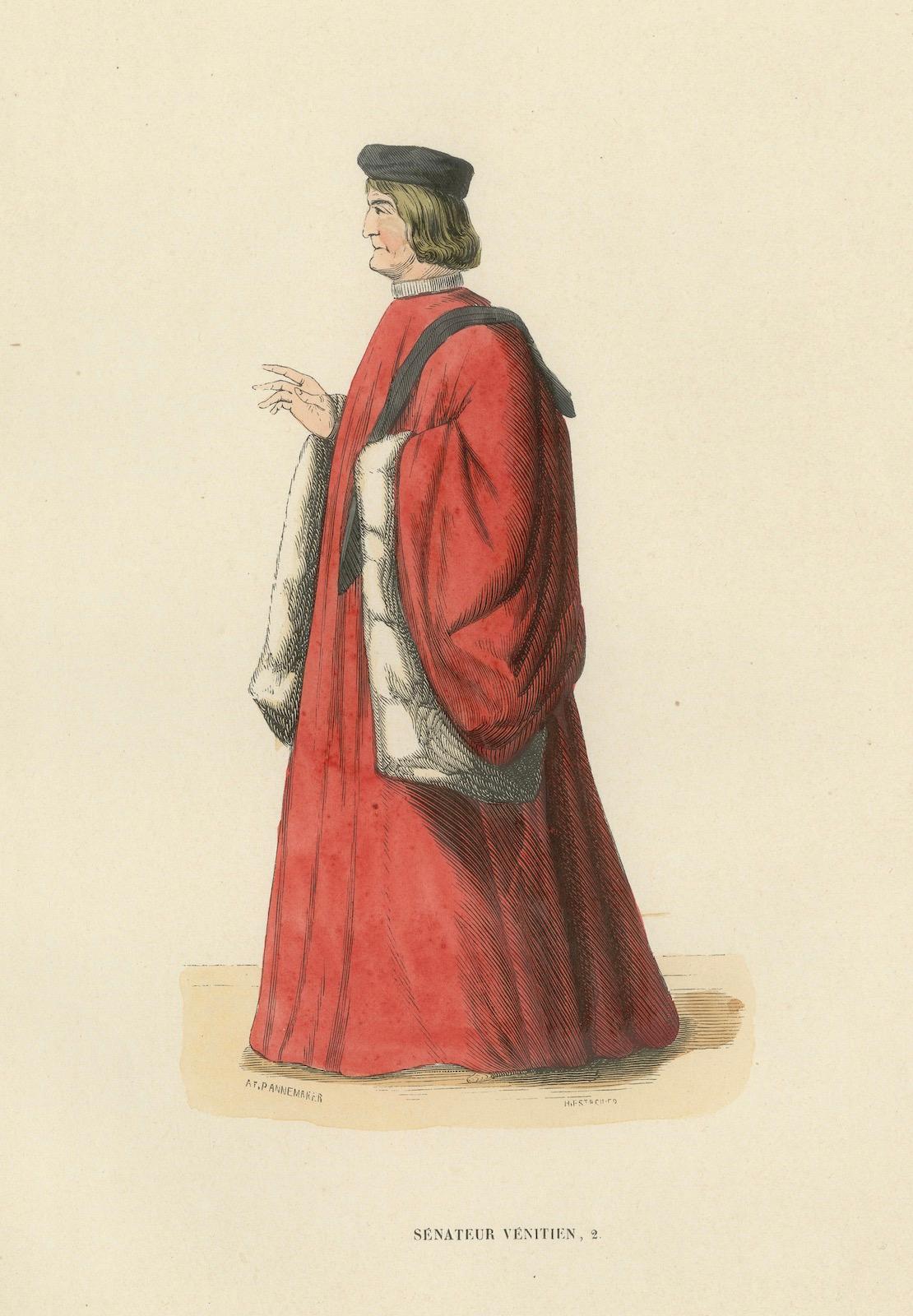 Mid-19th Century Eminent Venetian Senator in Traditional Robes: A Portrayal of Political Prestige For Sale