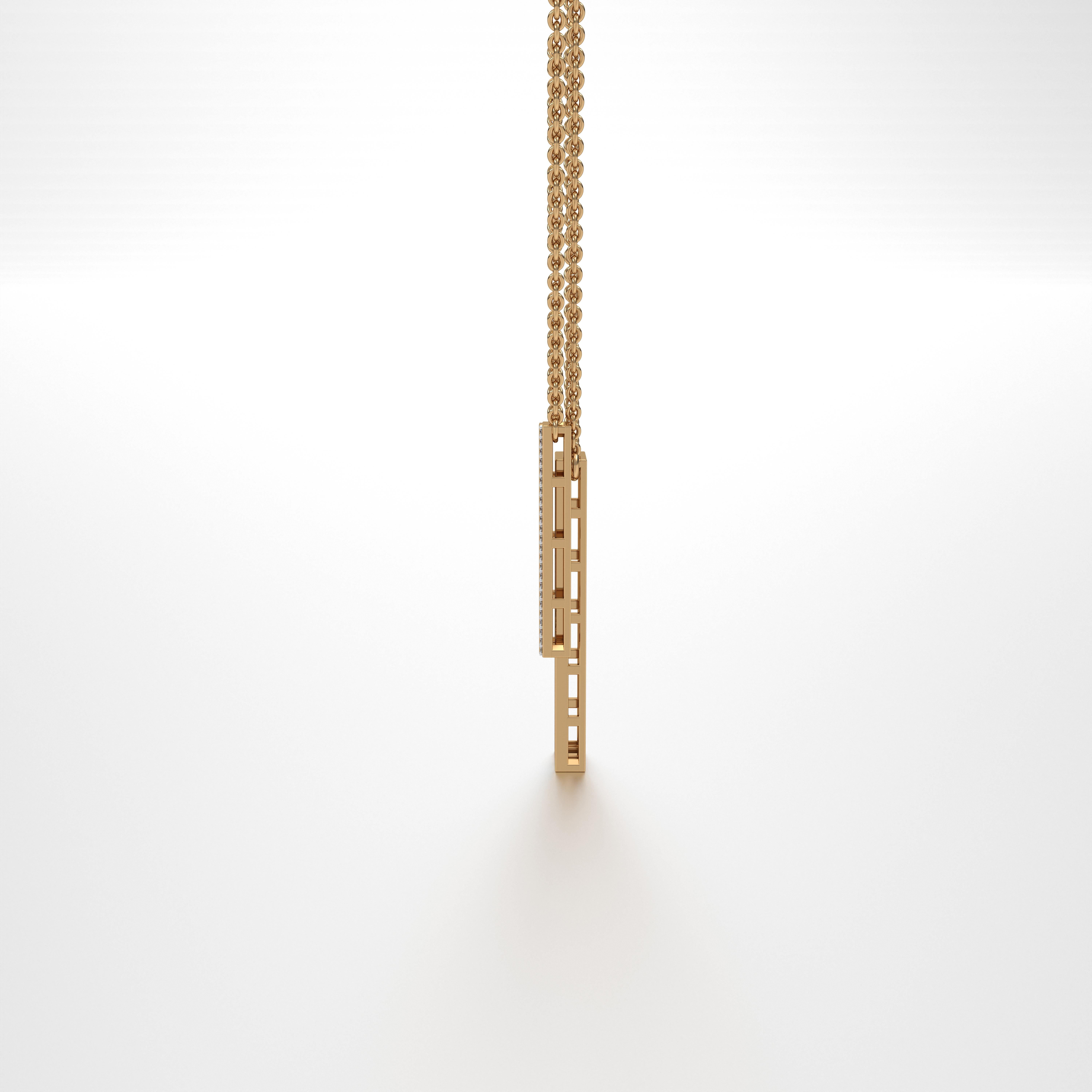SOHNAA Colgante de oro de 18 quilates con esmalte de diamantes Miraas Emira Barra vertical de doble cadena Corte redondo en venta