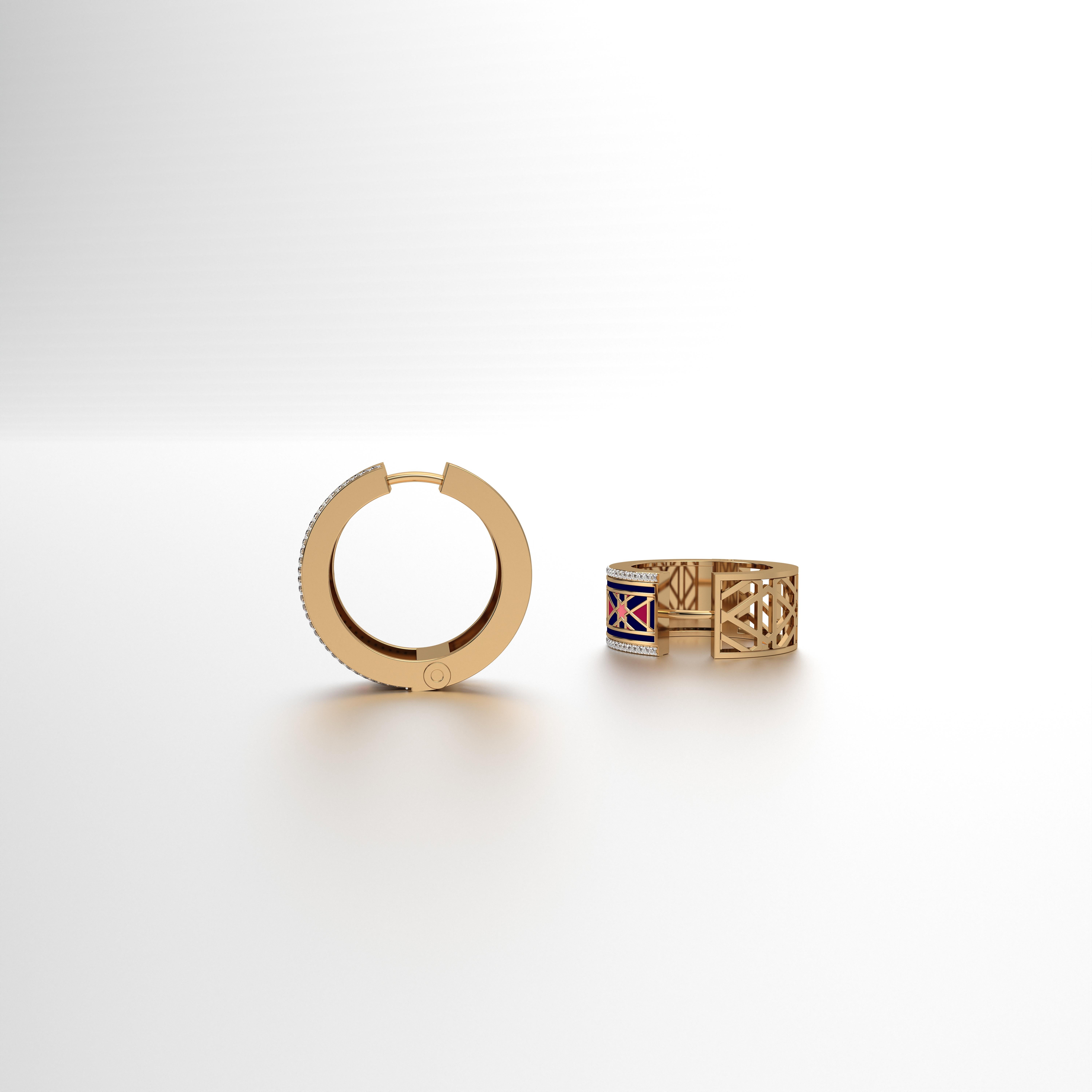 SOHNAA 18Kt Gold Diamond Enamel Miraas Emira Hoops Earrings In New Condition For Sale In Surat, IN