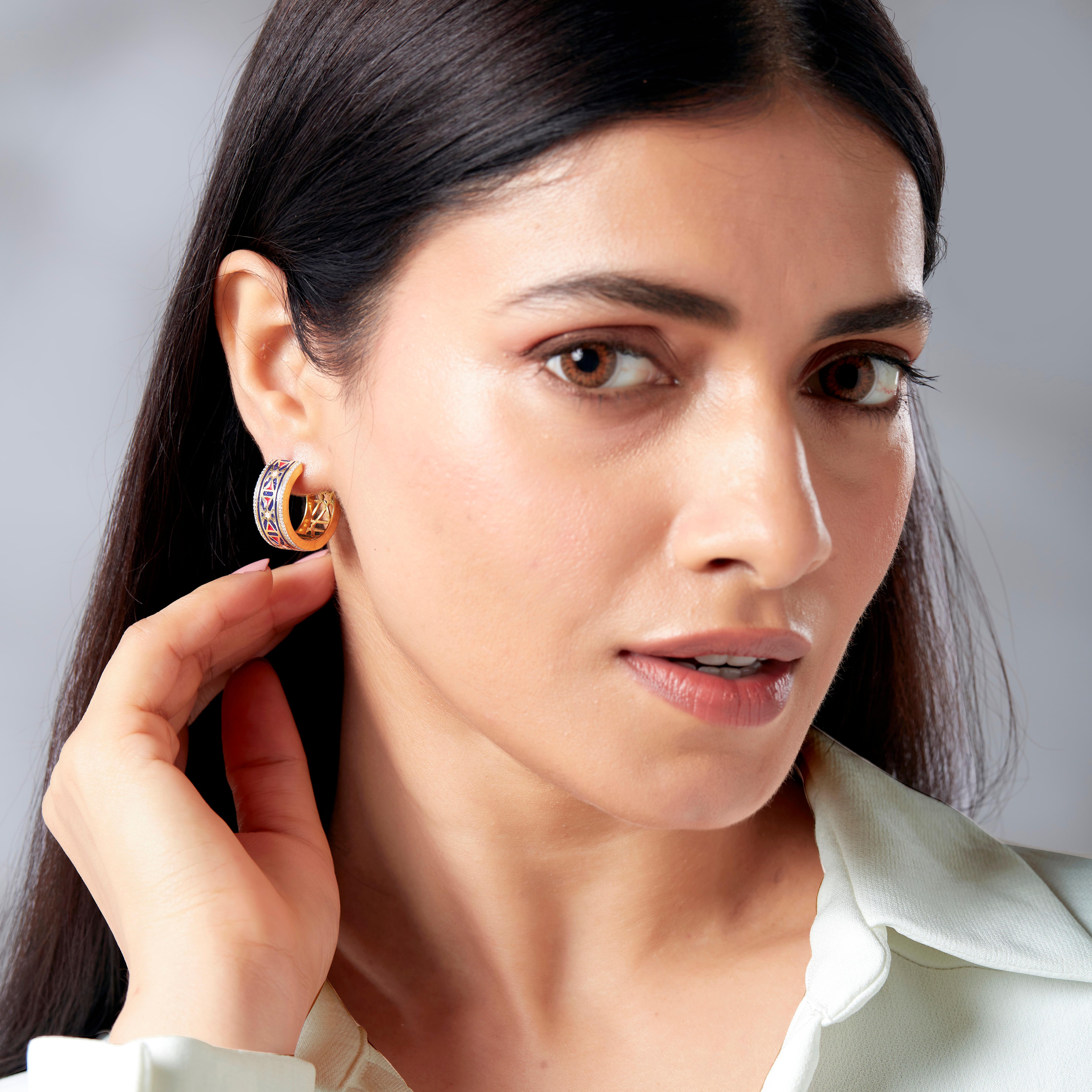 Women's SOHNAA 18Kt Gold Diamond Enamel Miraas Emira Hoops Earrings For Sale