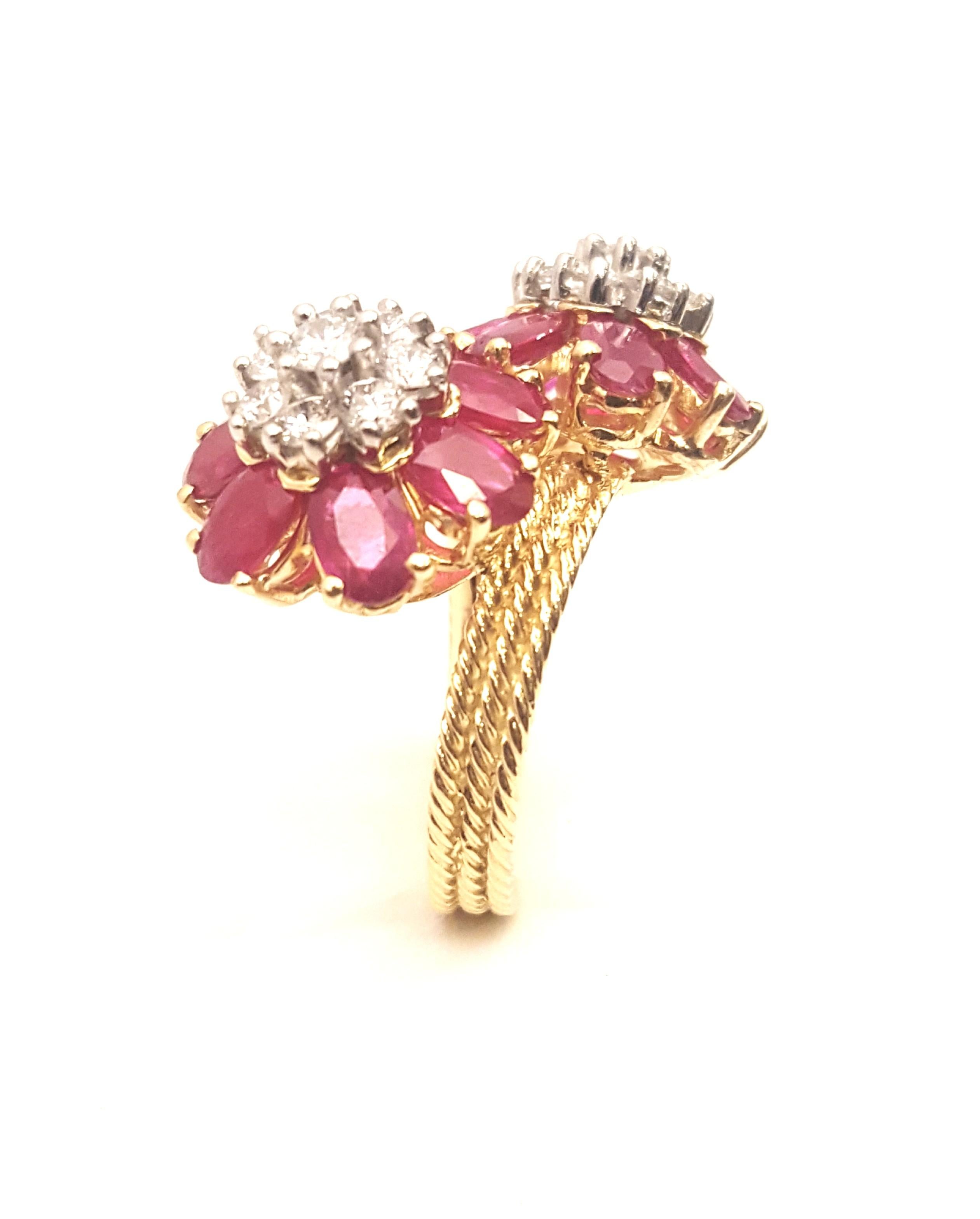 Women's Emis Beros 18 Karat Ruby and Diamond Double Cluster Flower Ring