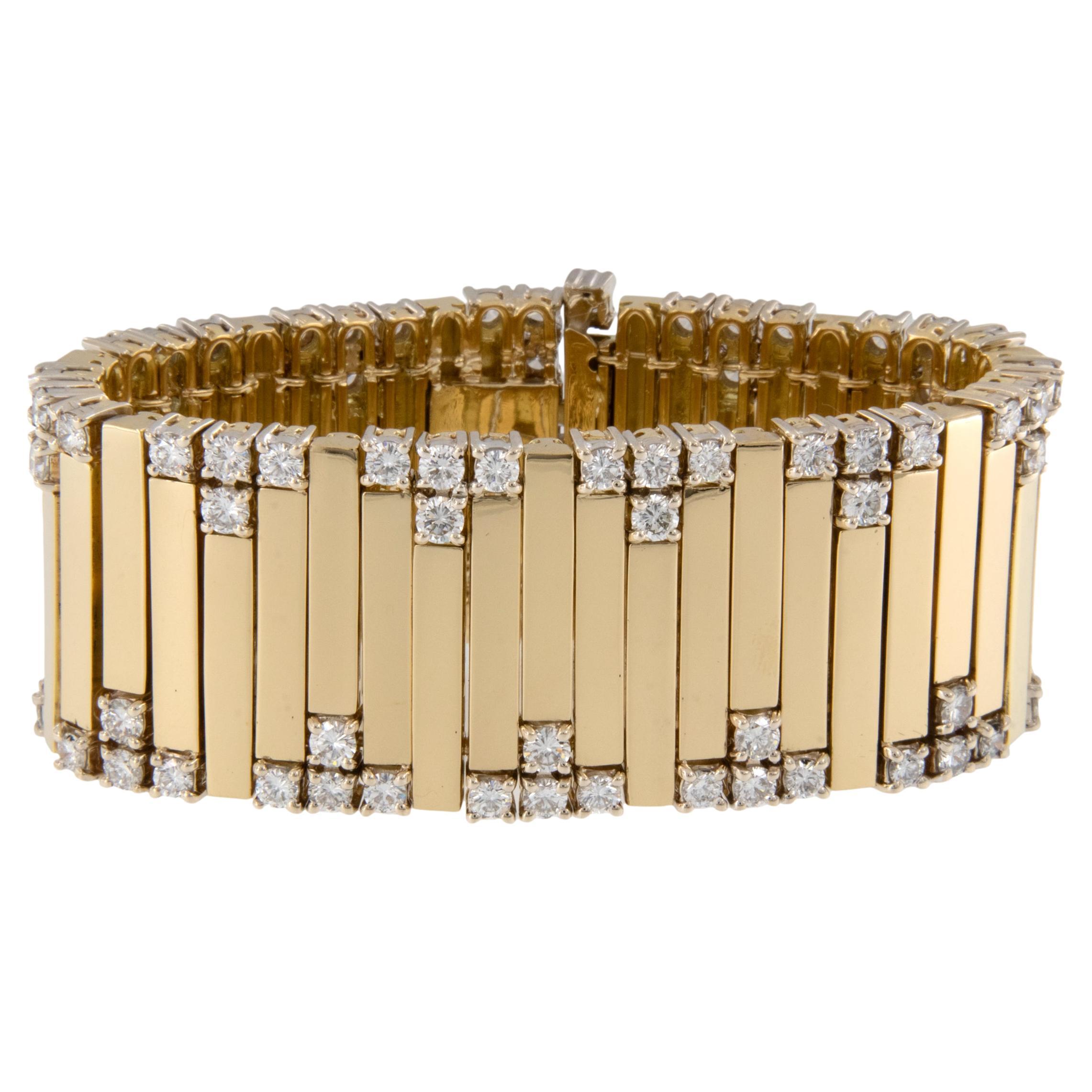 Emis Beros, or jaune 18 carats, style déco, 8,50 ct. pt.  Bracelet de diamants en vente