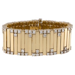 Retro Emis Beros 18 Karat Yellow Gold Deco Style 8.50 Cttw  Diamond Statement Bracelet