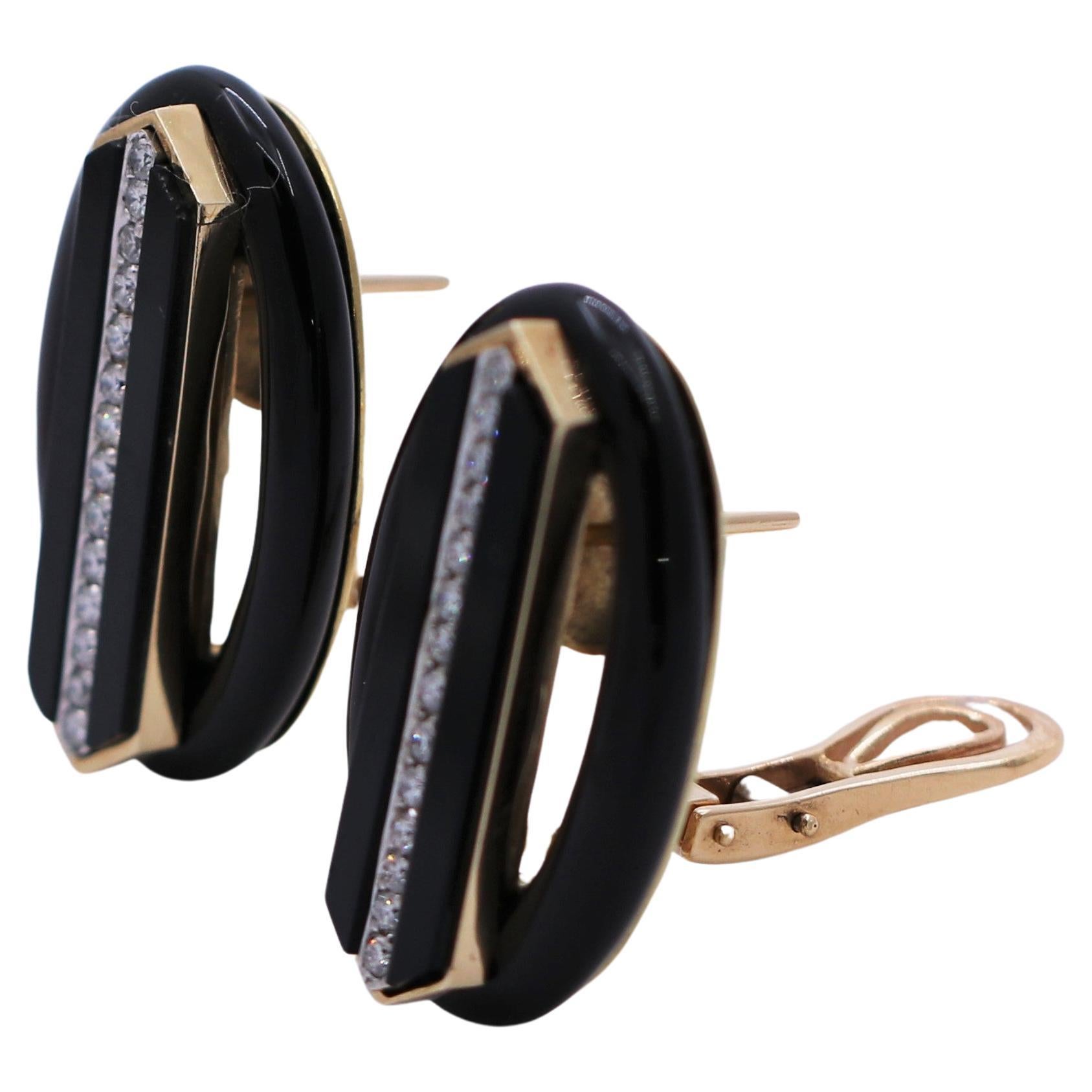 Emis Beros 18k Gold, Black Onyx and Diamond Earrings In Good Condition In Palm Beach, FL