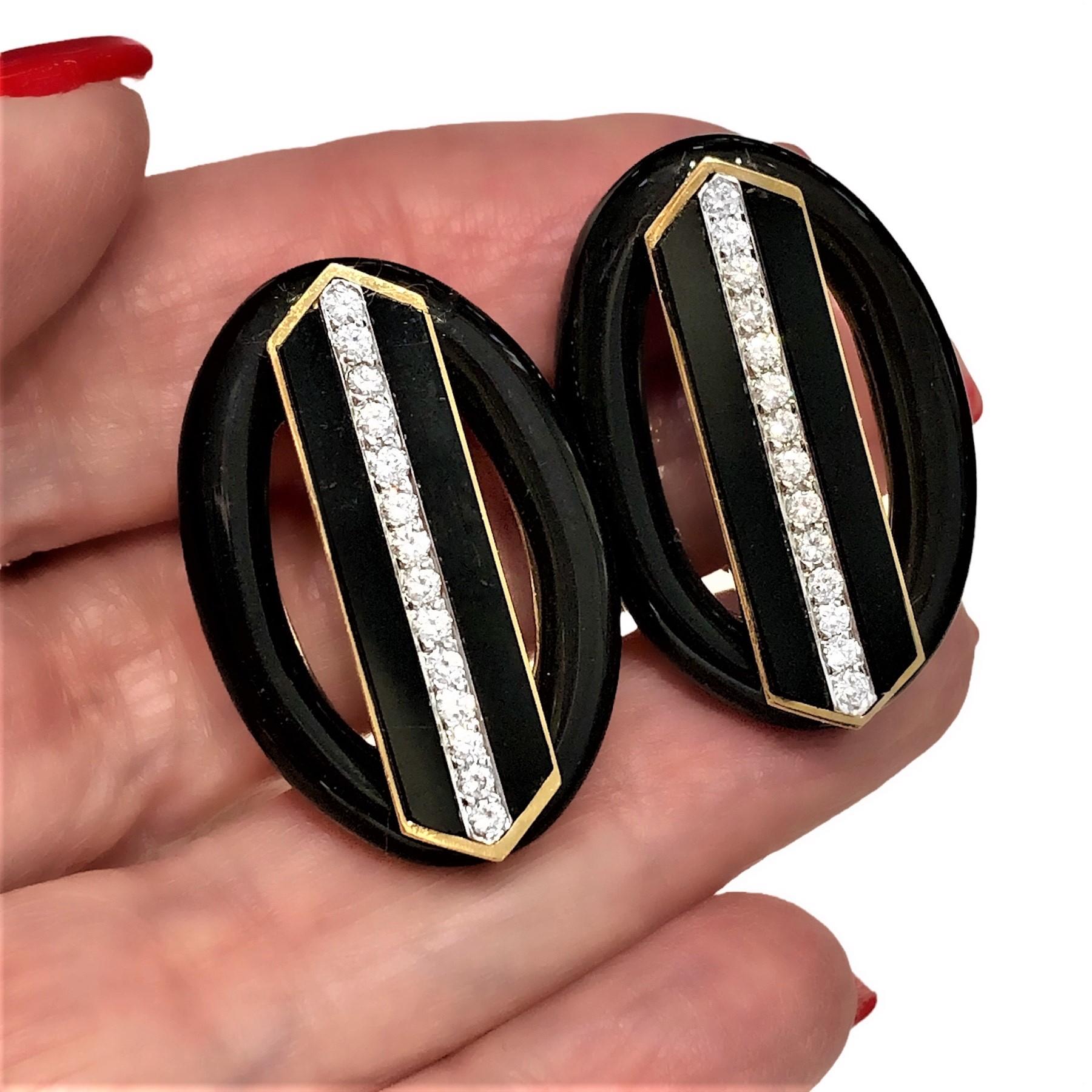 Emis Beros 18k Gold, Black Onyx and Diamond Earrings 2