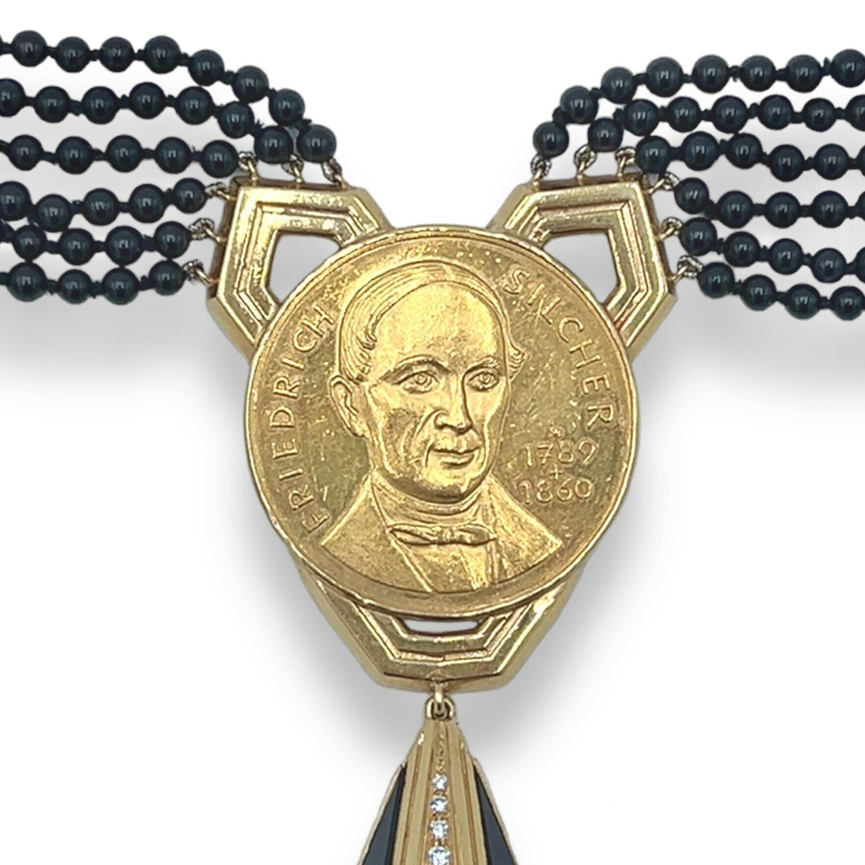 EMIS BEROS Halskette aus Gold, schwarzem Onyx und Diamanten (Rundschliff) im Angebot
