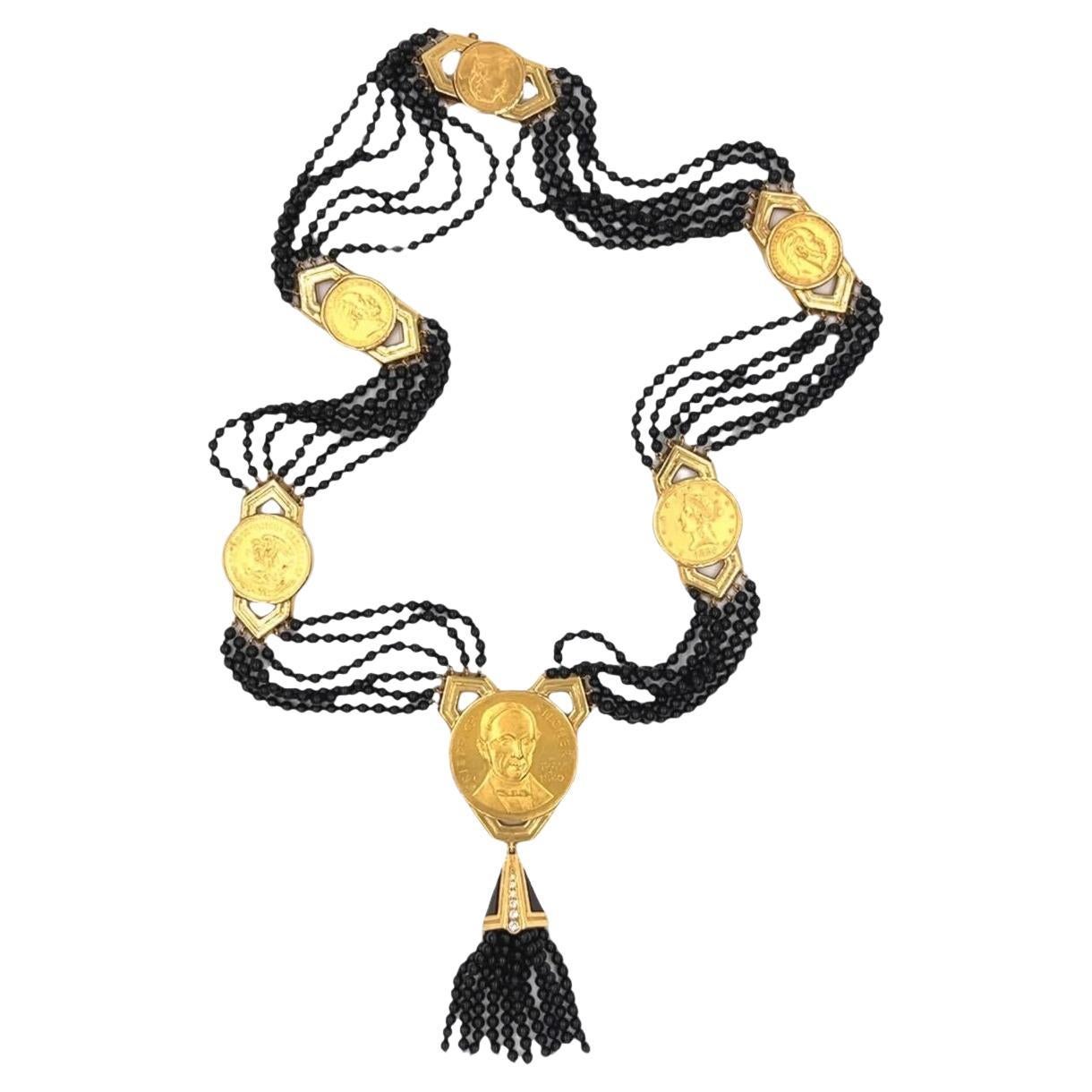 EMIS BEROS Gold, Black Onyx and Diamond Necklace For Sale