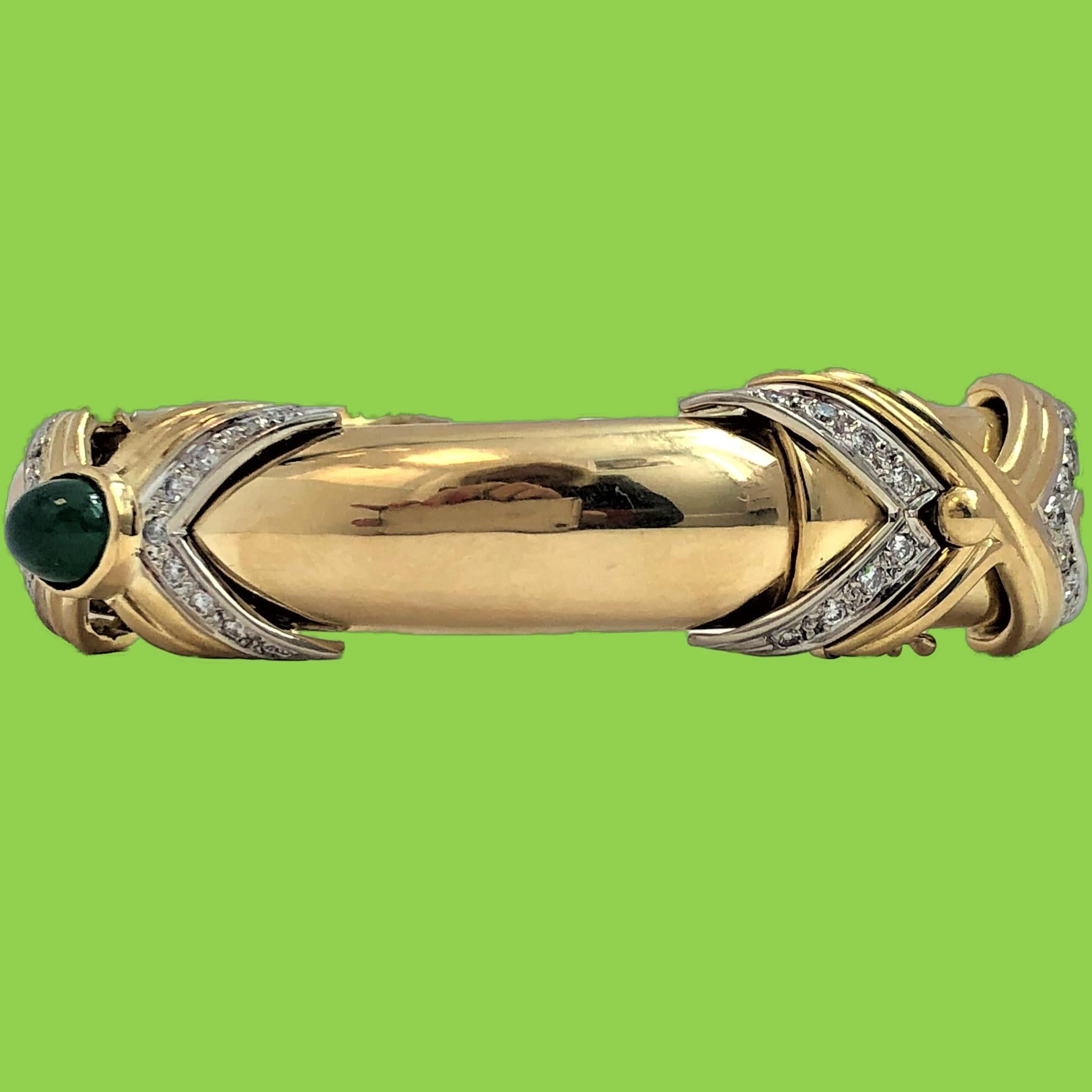 Emis Beros Gold Diamond and Emerald Bangle In Good Condition In Palm Beach, FL