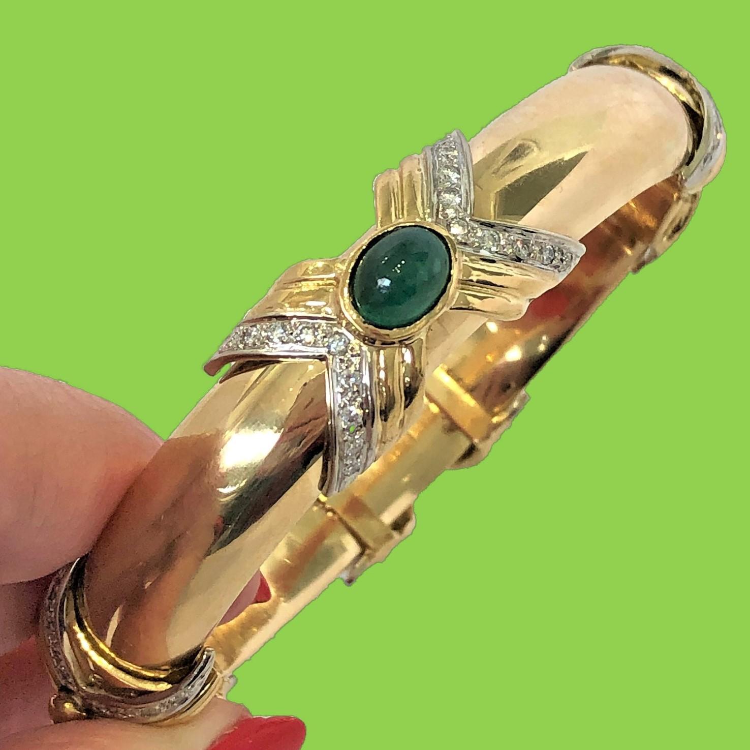 Emis Beros Gold Diamond and Emerald Bangle 2