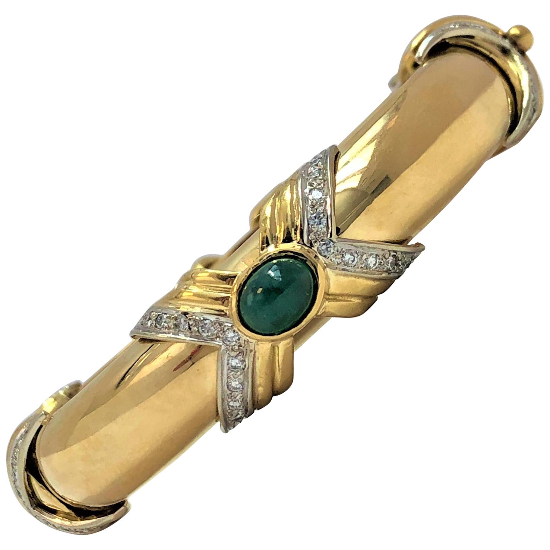 Emis Beros Gold Diamond and Emerald Bangle