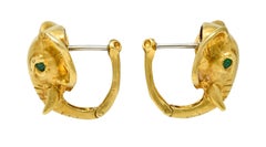 Emis Beros Vintage Emerald 18 Karat Gold Elephant Animal Hoop Earrings