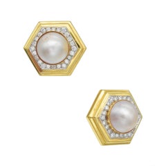 Emis Mobe Perle und Diamant Sechseck Ohrclip