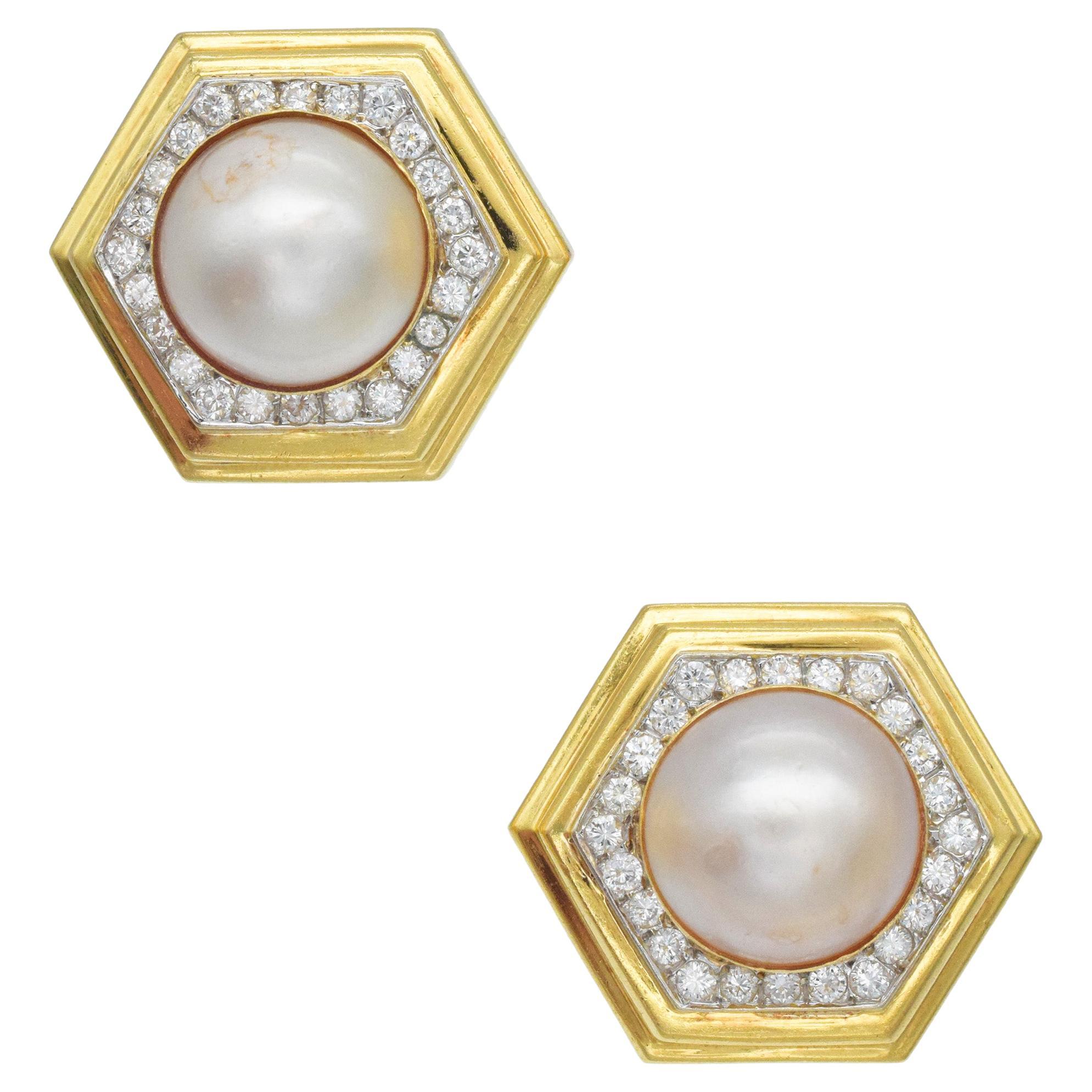 Emis Mobe Pearl And Diamond Hexagon Ear Clip For Sale
