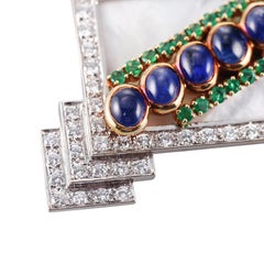 Emis Sapphire Emerald Diamond Mother of Pearl Gold Brooch