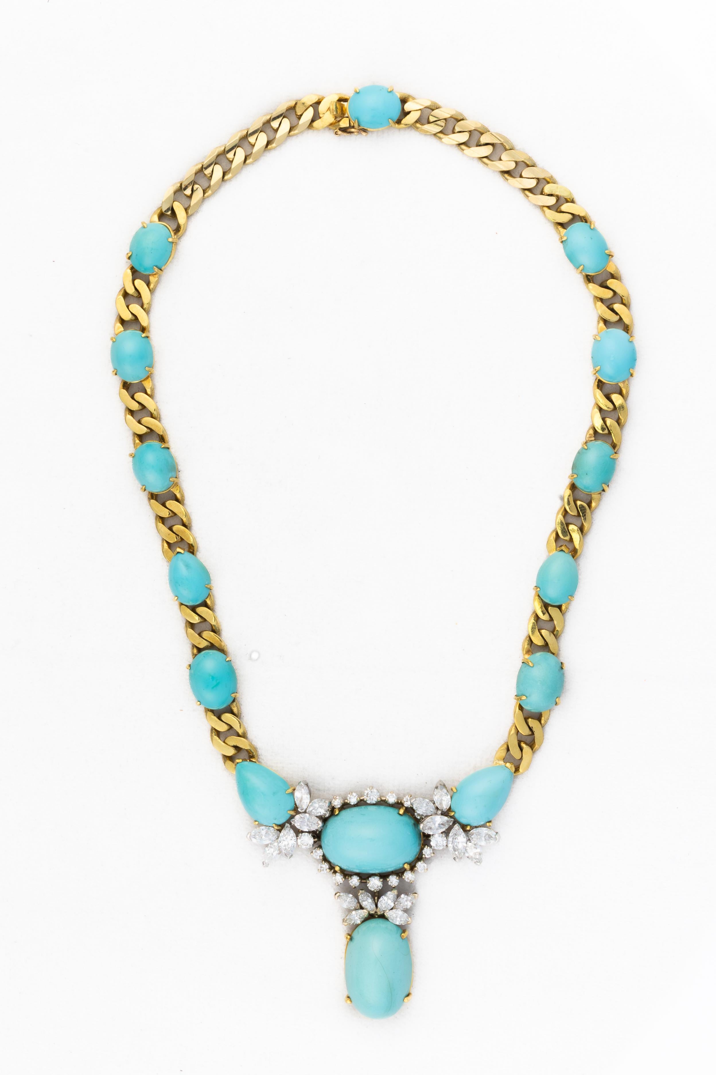 Rétro Collier Emis en turquoise et diamants en vente